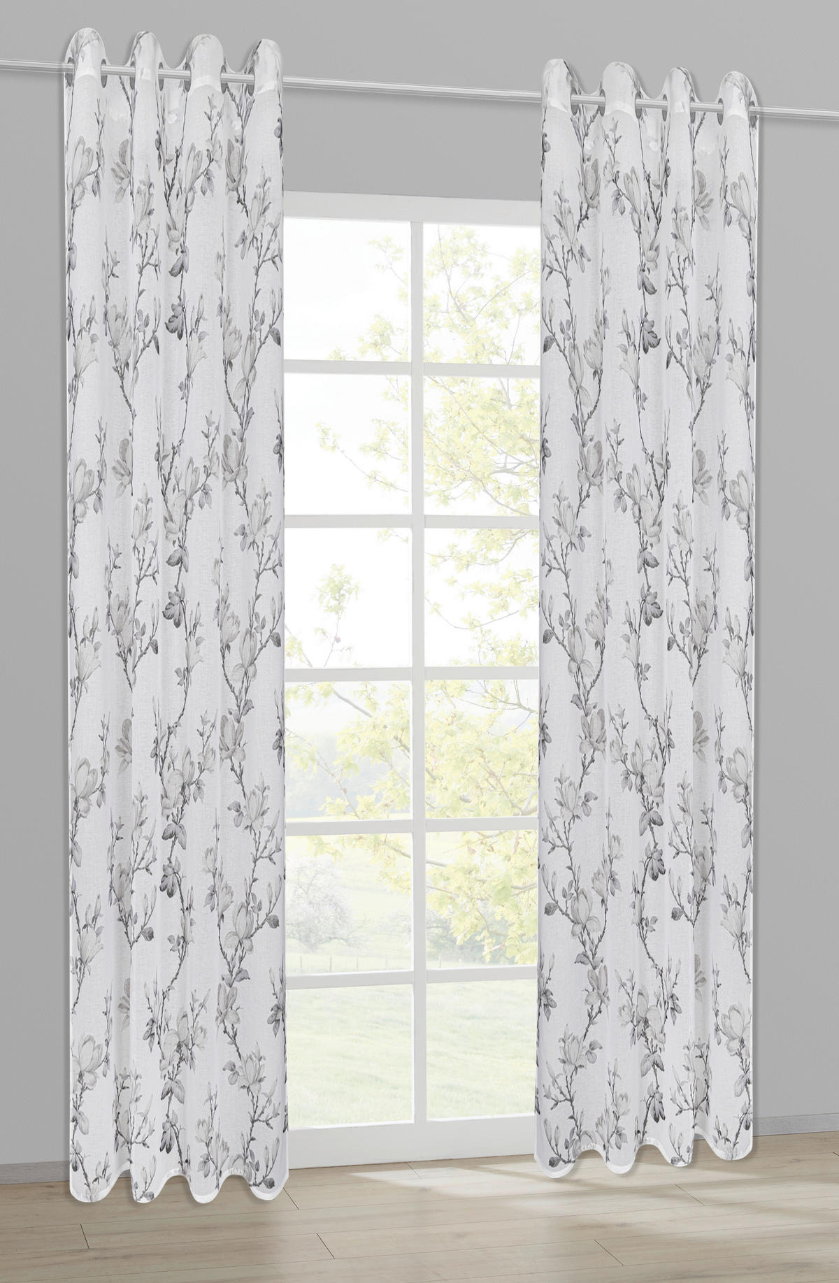 Ösenschal Blume weiß B/L: ca. 140x245 cm Blume - weiß/taupe (140,00/245,00cm) - Happy Home