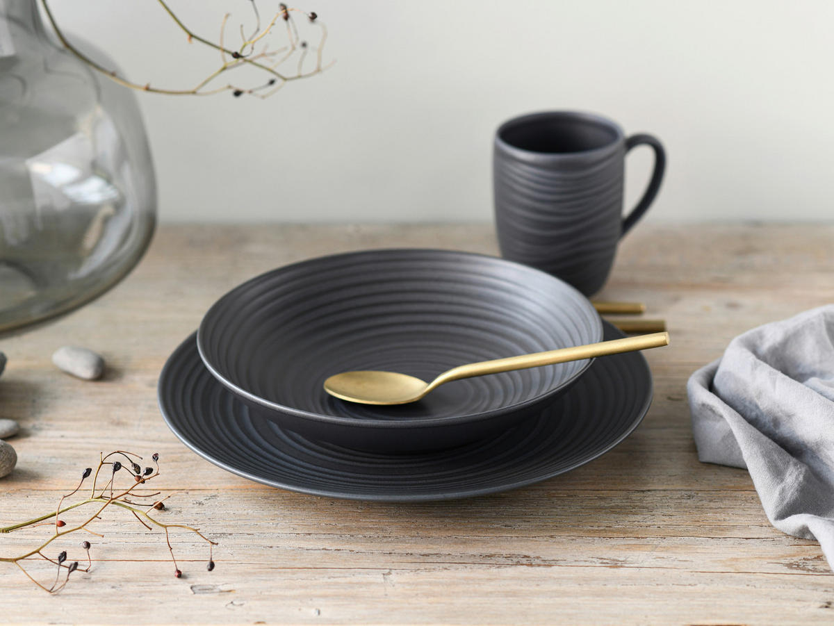 CreaTable Kaffeebecher Lava Stone schwarz Steinzeug 6 tlg. Lava Stone - schwarz - CreaTable