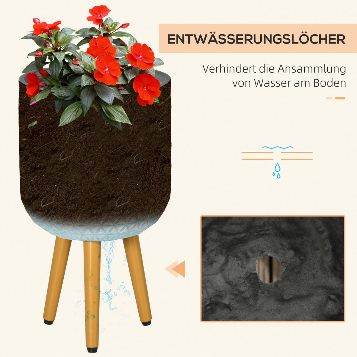 Outsunny Blumentöpfe-Set grau Polypropylen B/H/L: ca. 30x52x30 cm Blumentöpfe-Set - grau (30,00/30,00/52,00cm) - Outsunny