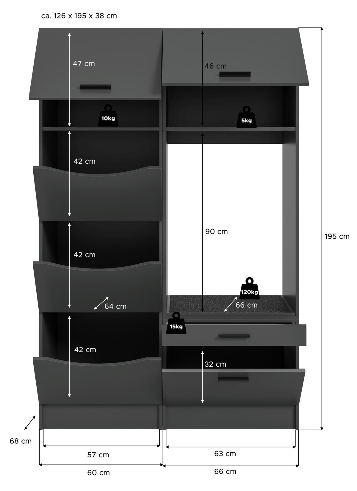 Waschmaschinenumbauschrank Free anthrazit B/H/T: ca. 126x195x68 cm Free - anthrazit (126,00/195,00/68,00cm) - xonox.home