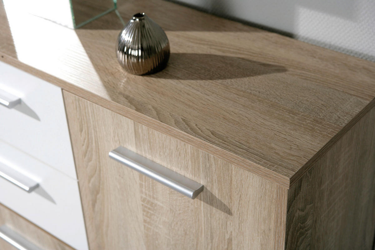 Kommode Elvezia Eiche Sonoma Nachbildung weiß B/H/T: ca. 115x77x30 cm Elvezia - Eiche/weiß (115,00/77,00/30,00cm) - Inter Link