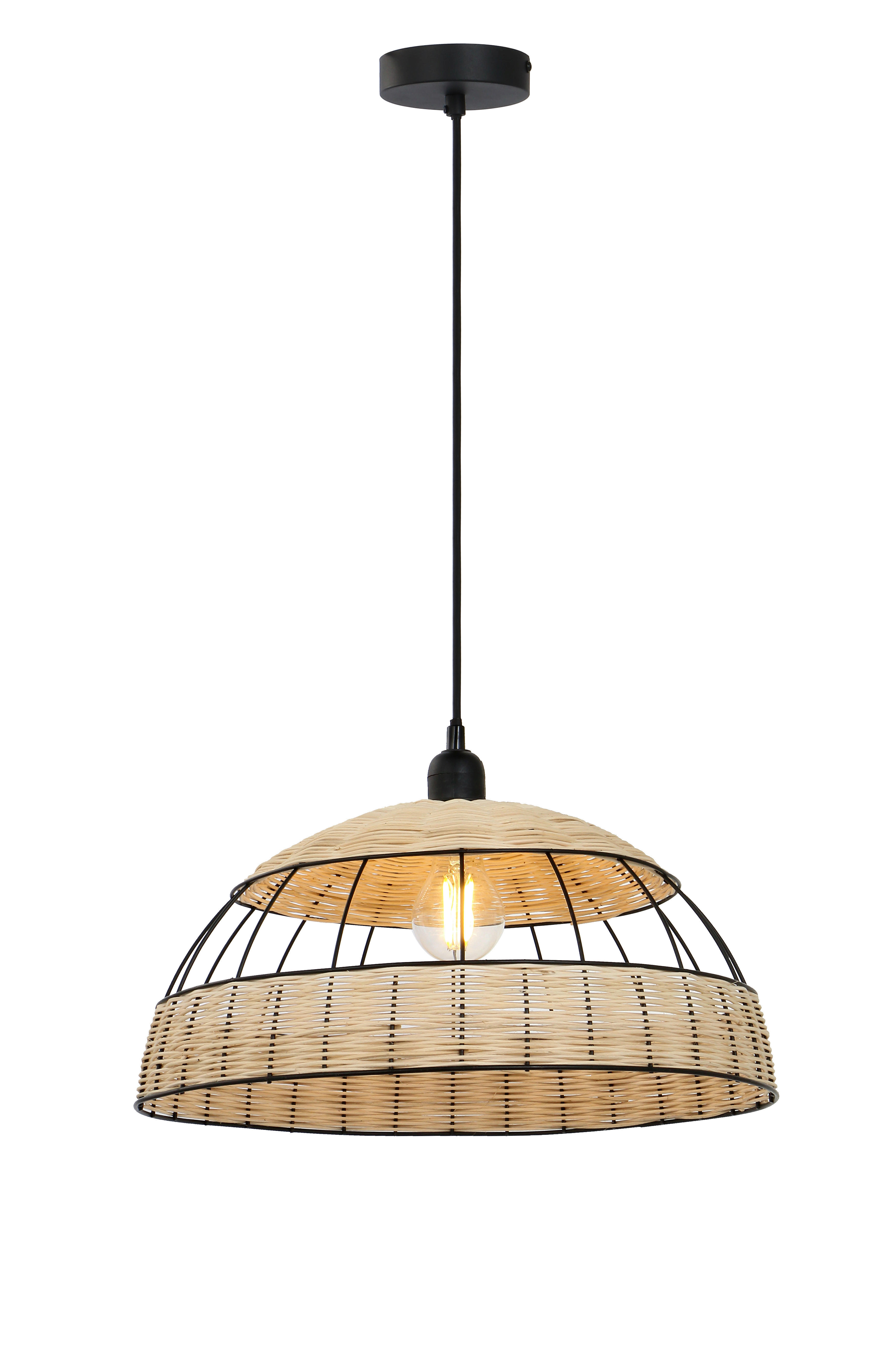 GLOBO Pendelleuchte STRAHLER 15667H schwarz Rattan Metall H/D: ca. 120x40 cm 1.0 Brennstellen STRAHLER - schwarz (40,00/120,00cm) - GLOBO