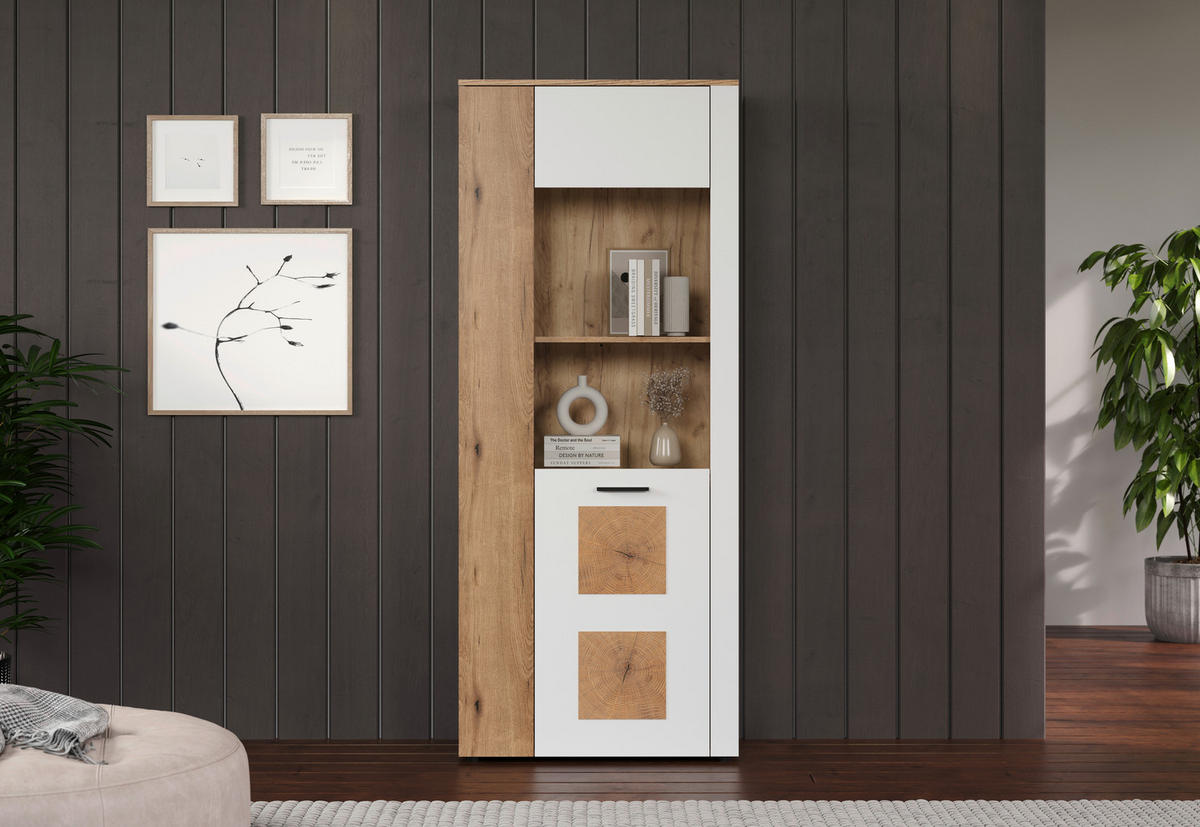 Vitrine Vitoria weiß Eiche Evoke Coast Nachbildung B/H/T: ca. 80x195x42 cm Vitoria - Eiche/weiß (80,00/195,00/42,00cm)