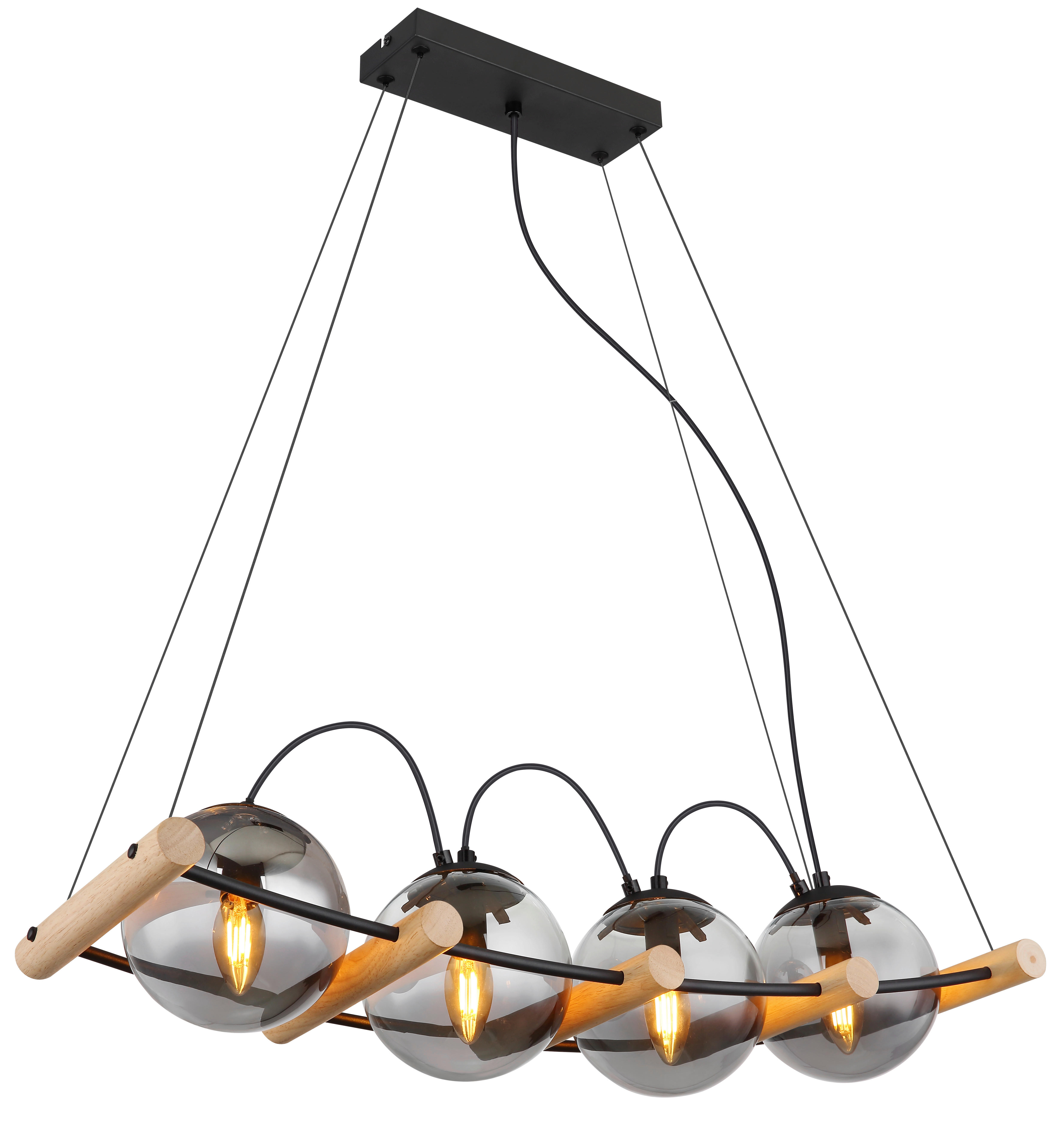 GLOBO Pendelleuchte Rauch schwarz Metall Glas B/H/T: ca. 22x120x75 cm E27 4 Brennstellen LEONA - schwarz/Rauch (22,00/120,00/75,00cm) - GLOBO