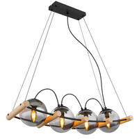 GLOBO Pendelleuchte Rauch schwarz Metall Glas B/H/T: ca. 22x120x75 cm E27 4 Brennstellen LEONA - schwarz/Rauch (22,00/120,00/75,00cm) - GLOBO