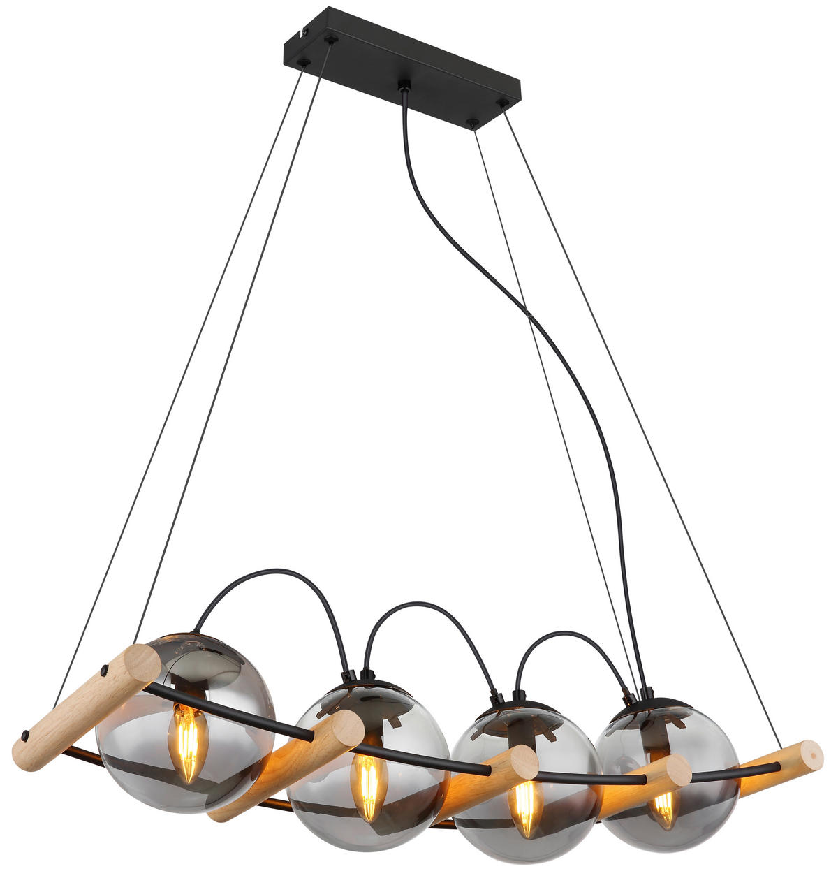 GLOBO Pendelleuchte Rauch schwarz Metall Glas B/H/T: ca. 22x120x75 cm E27 4 Brennstellen LEONA - schwarz/Rauch (22,00/120,00/75,00cm) - GLOBO