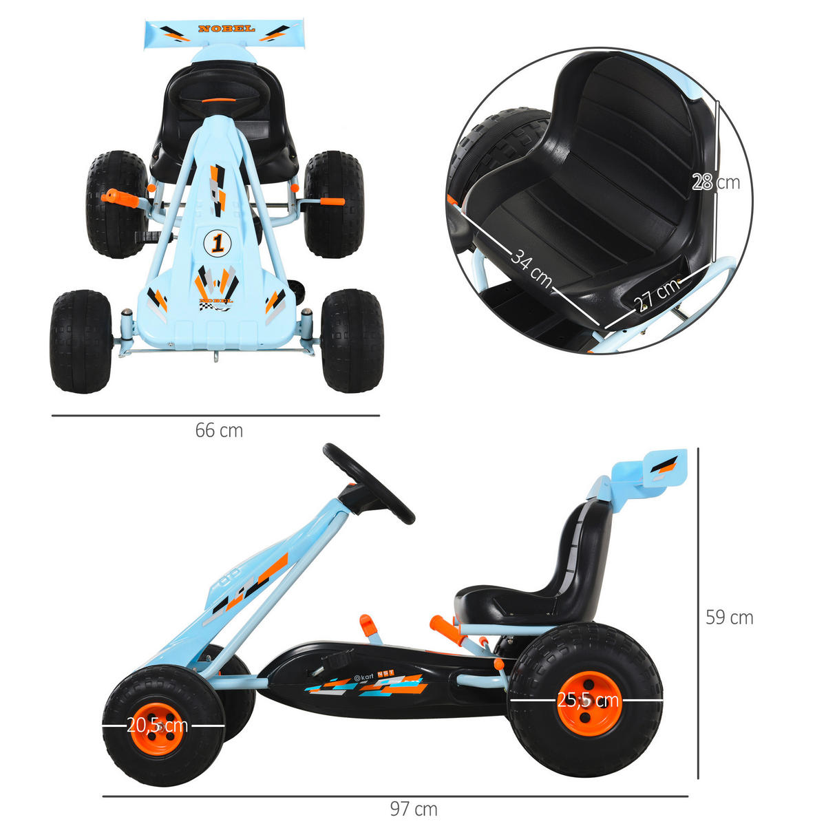 HOMCOM Kinder-Go-Kart hellblau B/H/L: ca. 66x59x97 cm Kinder_Go-Kart - hellblau (97,00/66,00/59,00cm) - HOMCOM