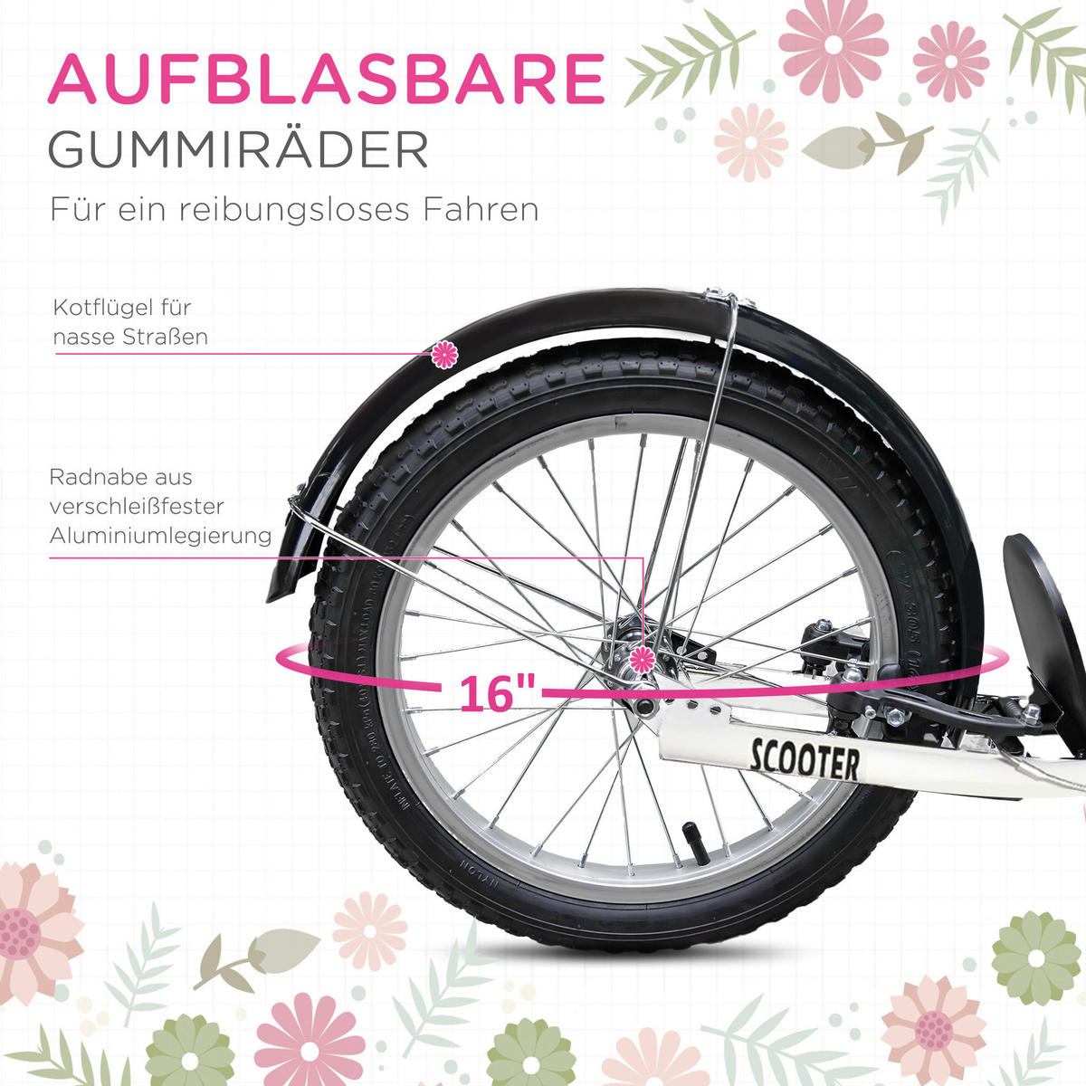 HOMCOM Kinderroller rosa Kinderroller - weiß/rosa (139,00/58,00/96,00cm) - HOMCOM