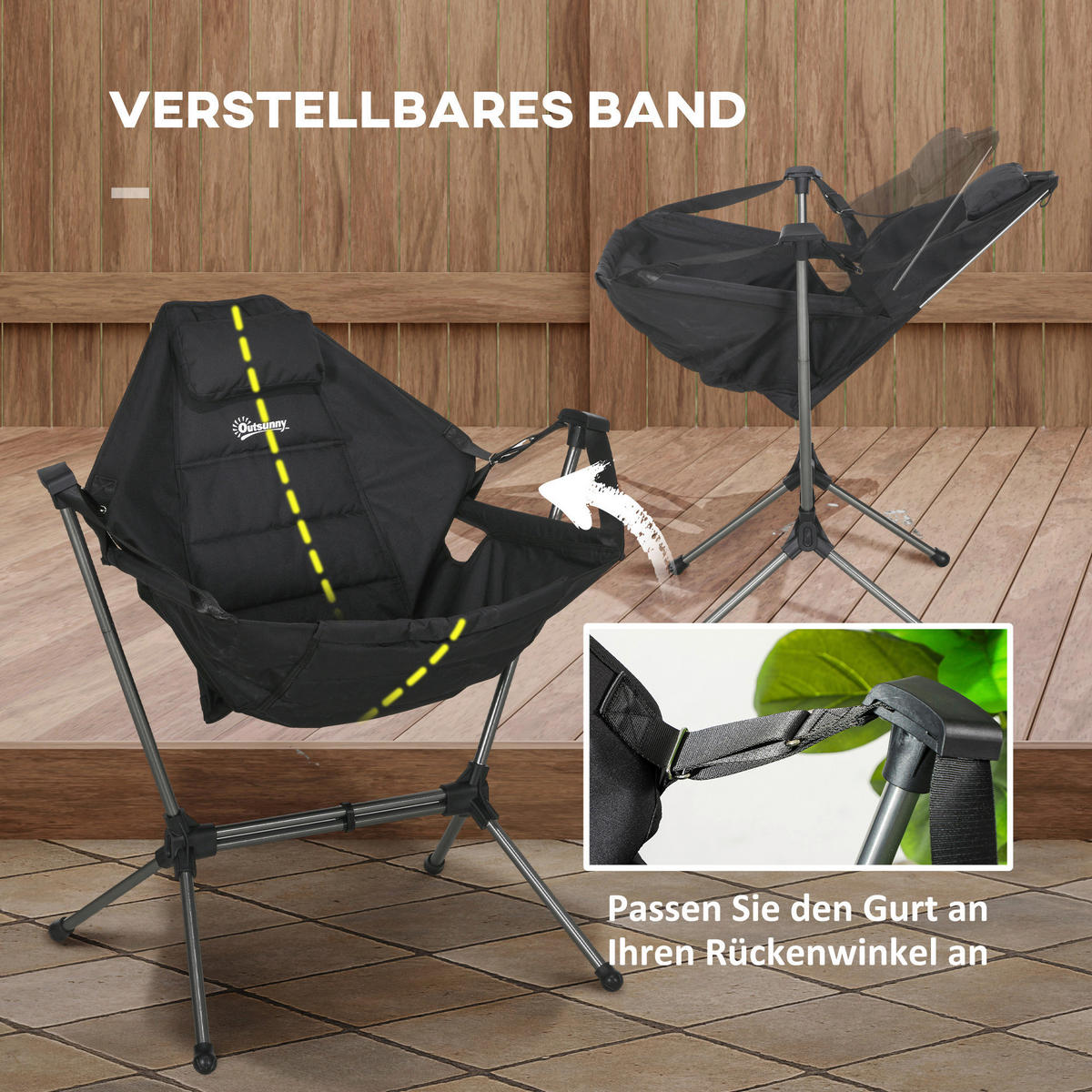 Outsunny Hängematte Campingstuhl B/H/L: ca. 100x101x54 cm Hängematte Campingstuhl - schwarz (54,00/100,00/101,00cm) - Outsunny