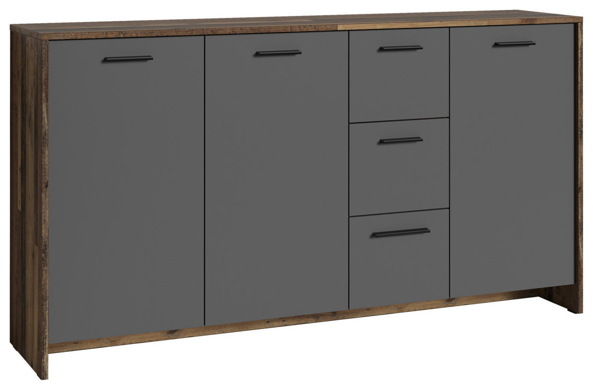Sideboard BEN Eiche Old Wood Nachbildung anthrazit B/H/T: ca. 153x83x35 cm BEN - Eiche/anthrazit (153,00/83,00/35,00cm) - byLIVING
