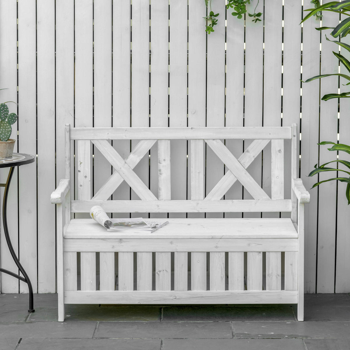 Outsunny Gartenbank weiß Holz B/H/L: ca. 61x85x115 cm Gartenbank - weiß (115,00/61,00/85,00cm) - Outsunny