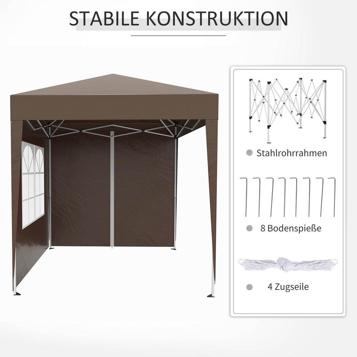 Outsunny Faltpavillon braun Stoff B/H/L: ca. 200x240x200 cm Faltpavillon - braun (200,00/200,00/240,00cm) - Outsunny