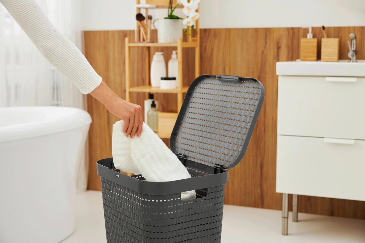 Rotho Wäschesammler COUNTRY anthrazit B/H/L: ca. 32x57,2x42 cm COUNTRY - anthrazit (42,00/32,00/57,20cm) - Rotho