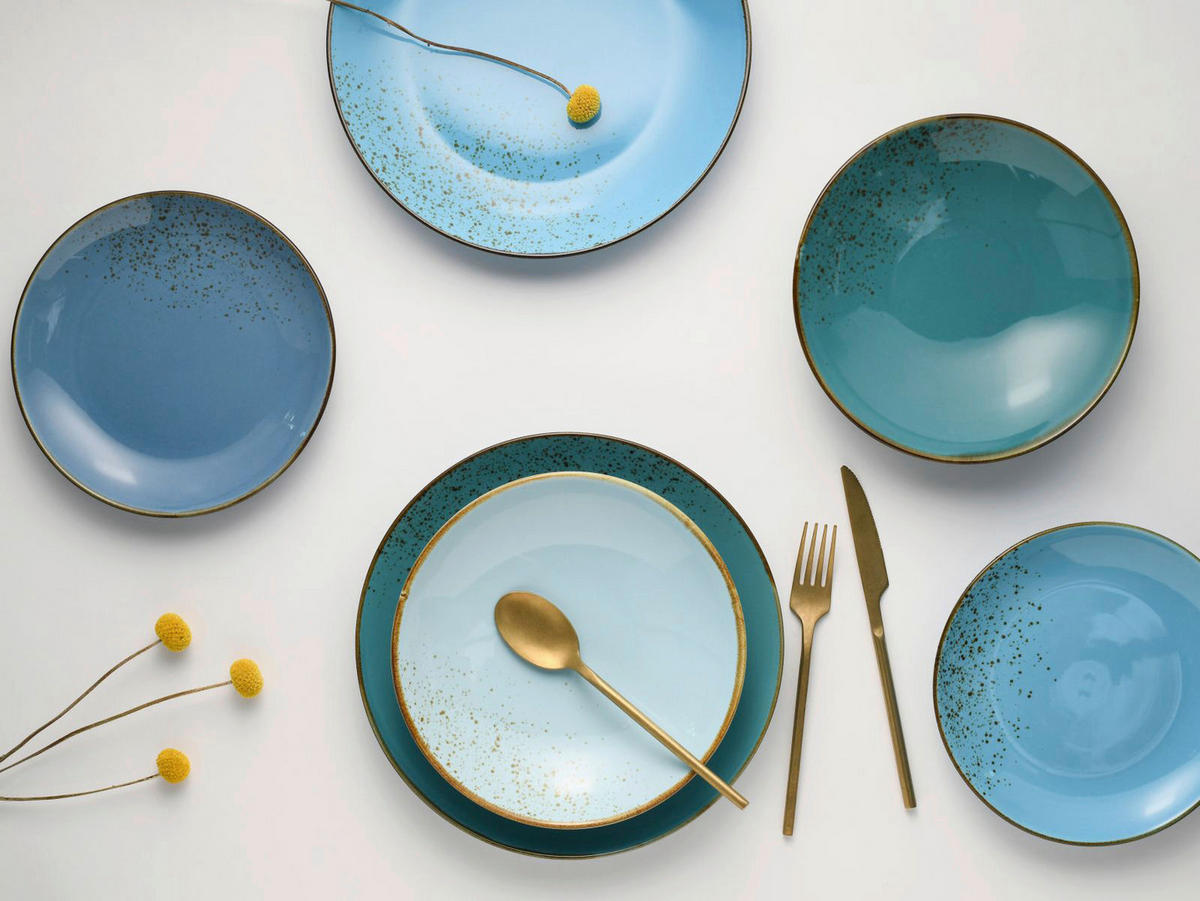 CreaTable Tafelservice Nature Collection Aqua blau Keramik 12 tlg. Nature Collection Aqua - blau - CreaTable