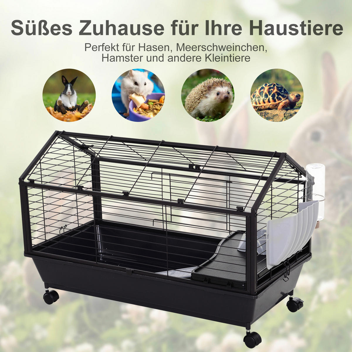 PawHut Meerschweinkäfig schwarz Metall B/H/L: ca. 130x56x88 cm Meerschweinkäfig - schwarz (88,00/130,00/56,00cm) - PawHut
