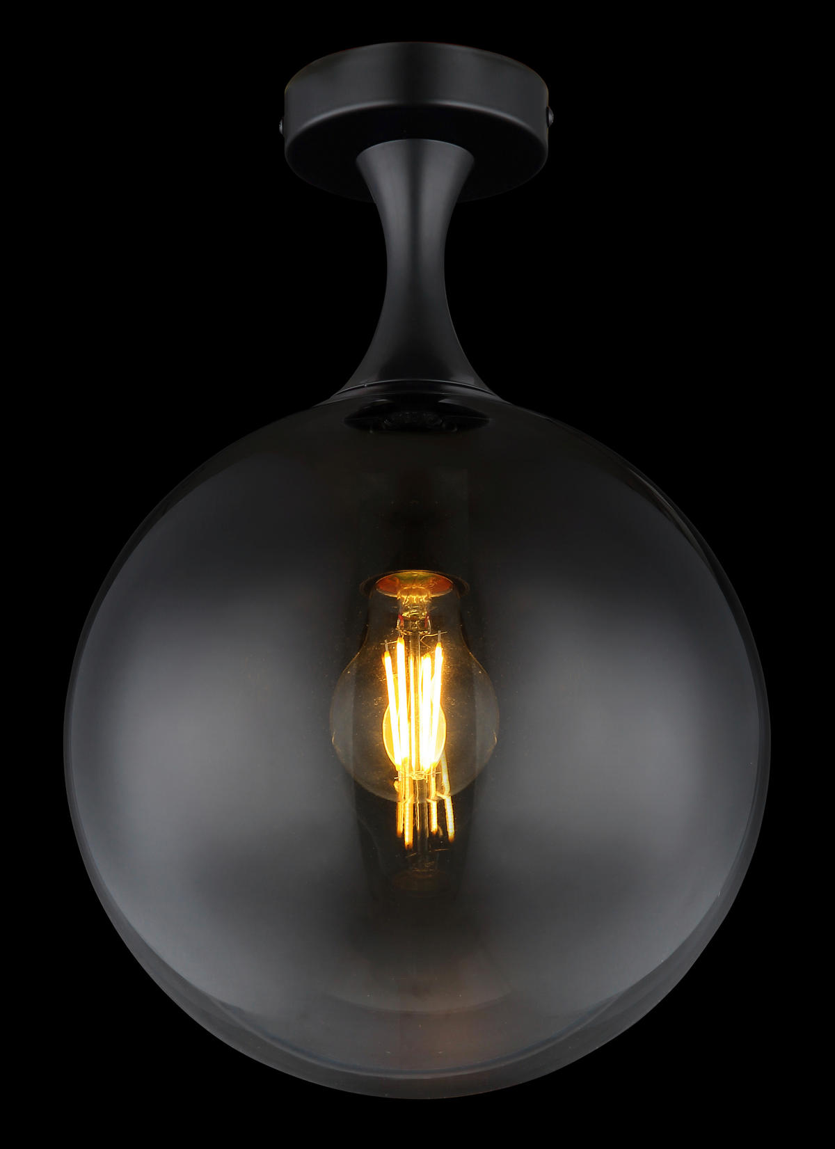 GLOBO Deckenleuchte Rauch mattschwarz Glas Metall H/D: ca. 37,5x25 cm E27 1 Brennstellen DALTON - mattschwarz/Rauch (25,00/37,50cm) - GLOBO