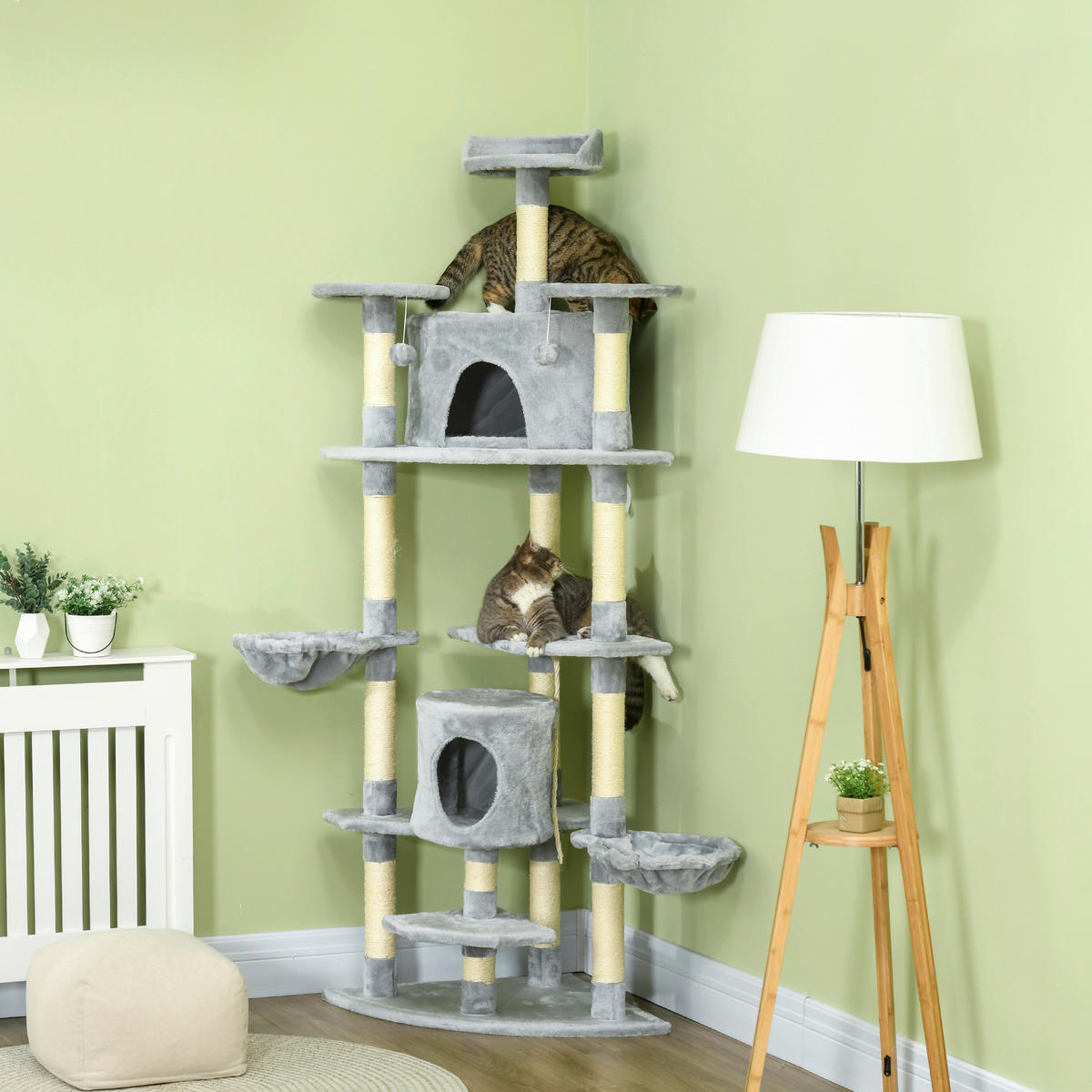 PawHut Kratzbaum hellgrau Polyester B/H/L: ca. 60x200x60 cm Kratzbaum - hellgrau (60,00/60,00/200,00cm) - PawHut