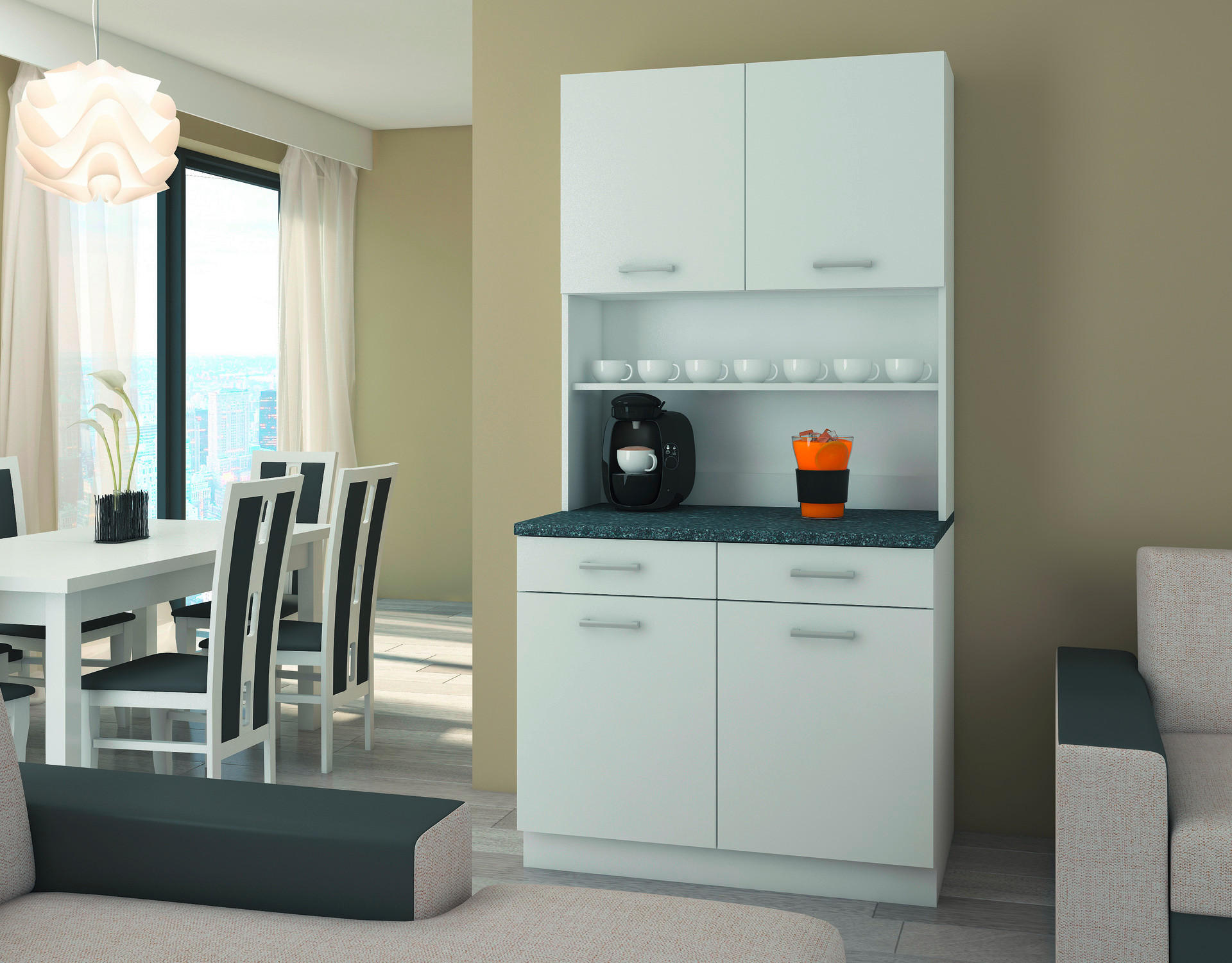 Küchenbuffet weiß matt B/H/T: ca. 100x200x60 cm Maria_Küchenbuffet_100cm - weiß/Graphit (100,00/200,00/60,00cm)