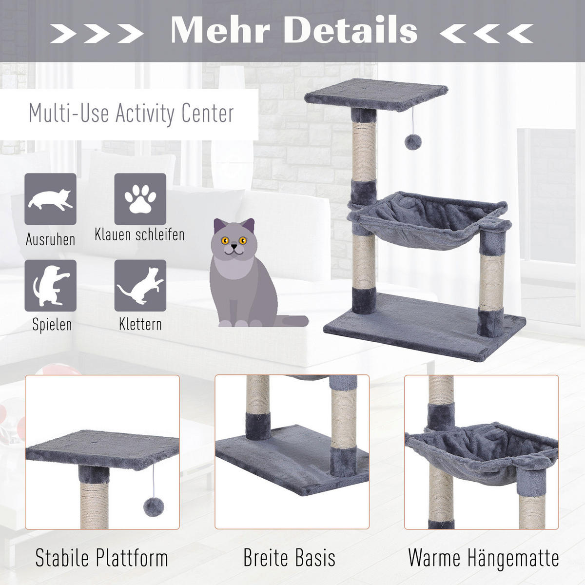 PawHut Katzenbaum grau Spanplatte B/H/L: ca. 36x70x50 cm Katzenbaum - grau (50,00/36,00/70,00cm) - PawHut