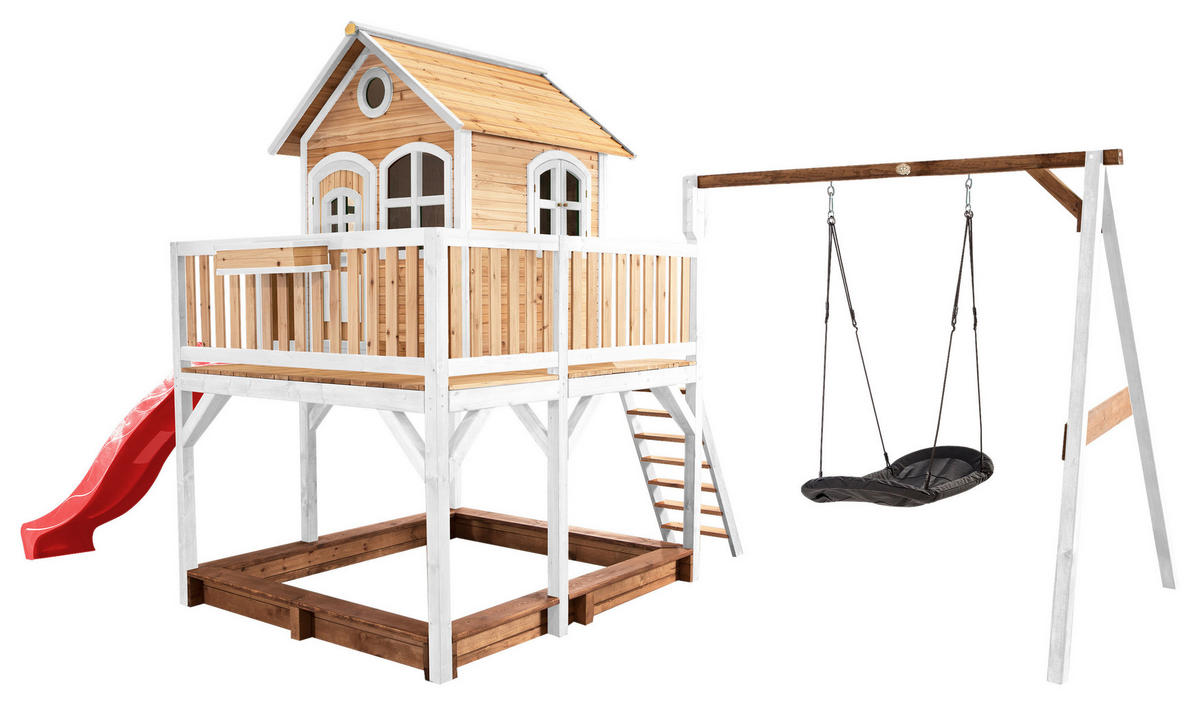 AXI Spielhaus Liam braun B/H/L: ca. 613x291x277 cm Liam - braun/weiß (277,00/613,00/291,00cm) - AXI