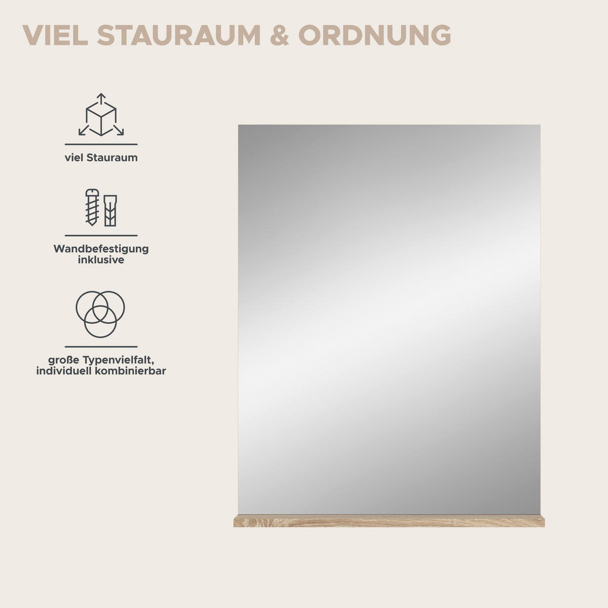 Badspiegel Lambada Eiche Sonoma Nachbildung weiß Hochglanz B/H/T: ca. 60x79x18 cm Lambada - Eiche/weiß (60,00/79,00/18,00cm) - xonox.home