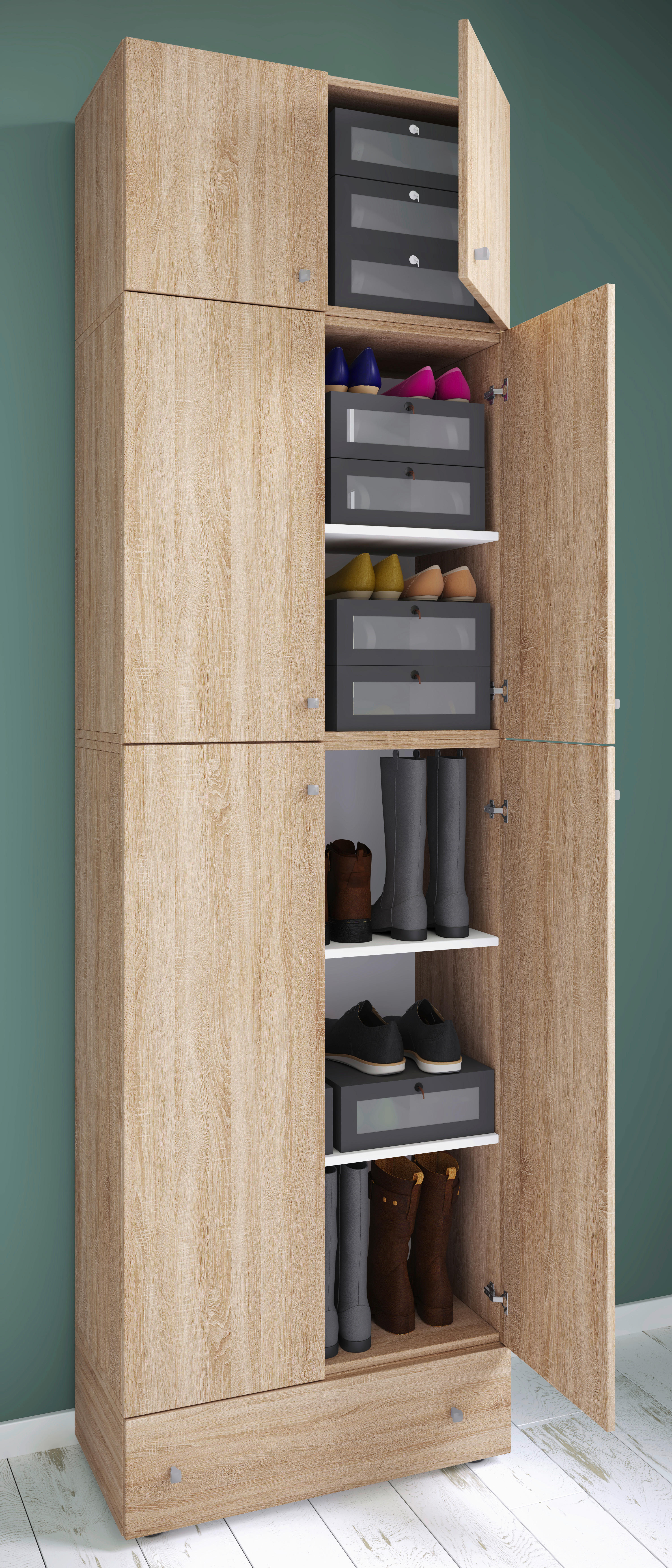 Schuhschrank Lona Eiche Sonoma Nachbildung weiß B/H/T: ca. 70x240x39 cm Lona - Eiche/weiß (70,00/240,00/39,00cm) - VCM Möbel