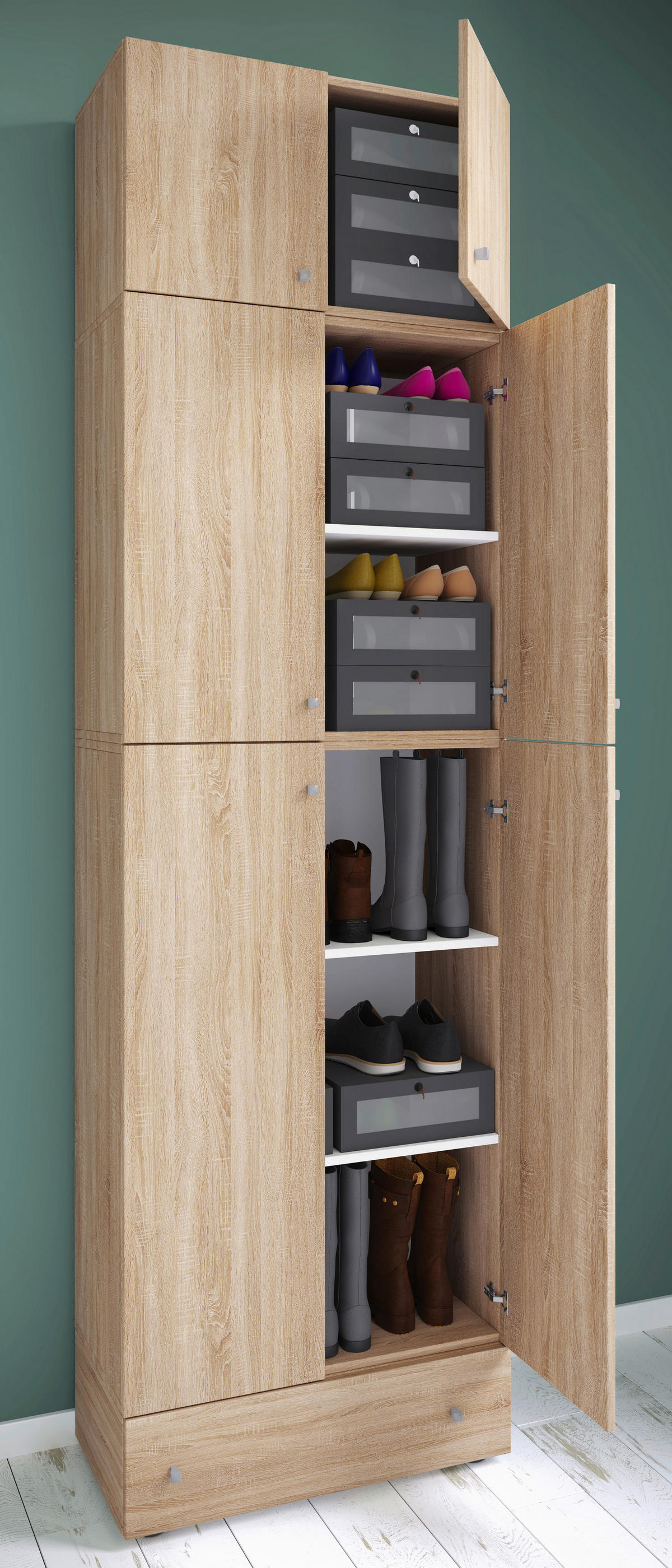 Schuhschrank Lona Eiche Sonoma Nachbildung weiß B/H/T: ca. 70x240x39 cm Lona - Eiche/weiß (70,00/240,00/39,00cm) - VCM Möbel