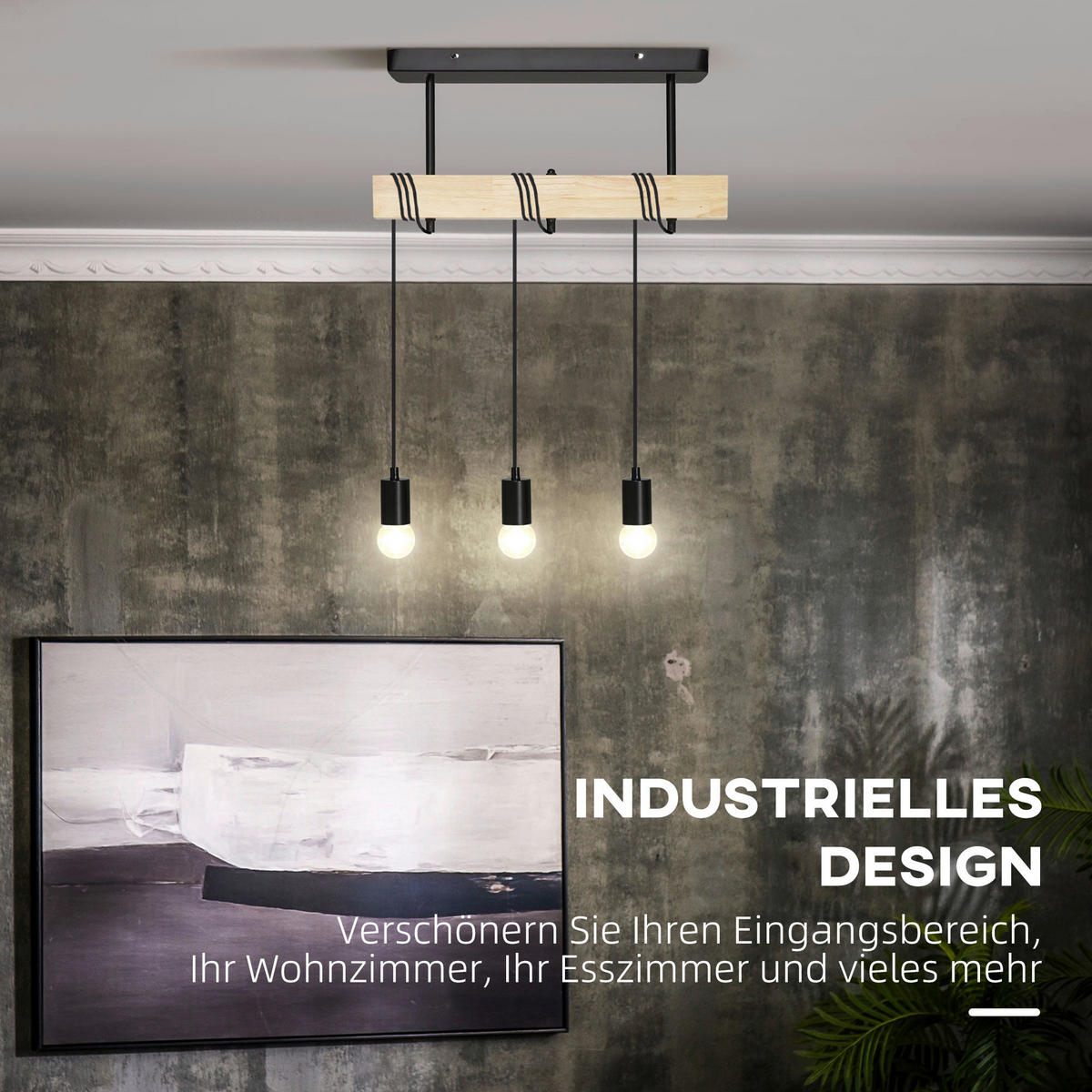 HOMCOM Pendelleuchte schwarz Metall Holz B/H/T: ca. 8x33x50 cm Pendelleuchte B31-435V90BK - schwarz (8,00/33,00/50,00cm) - HOMCOM