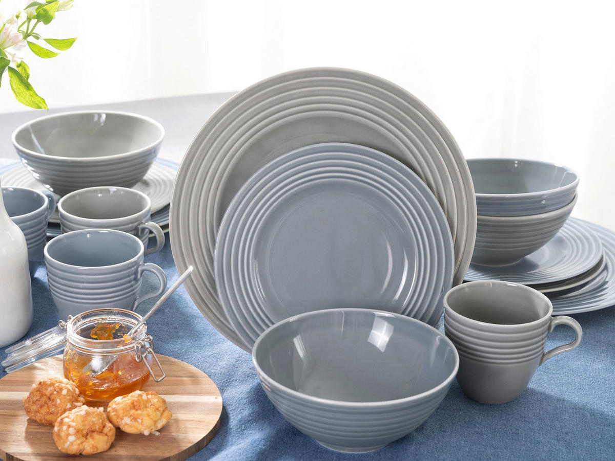 CreaTable Kombiservice Stripes stein Porzellan 16 tlg. Stripes - blau/stein - CreaTable