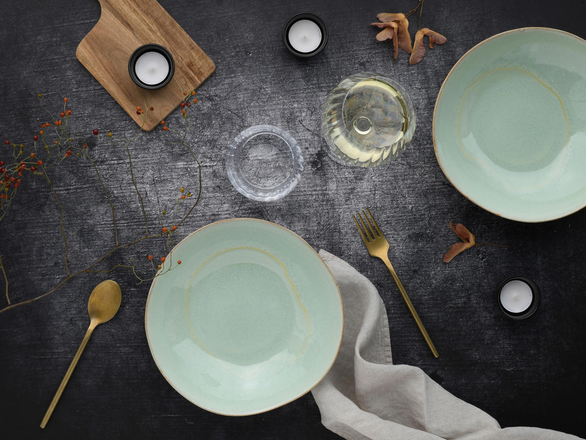 CreaTable Pasta-Bowl-Set Basalt Bio salbei Steinzeug D: ca. 22,5 cm Basalt Bio - salbei (22,50cm) - CreaTable