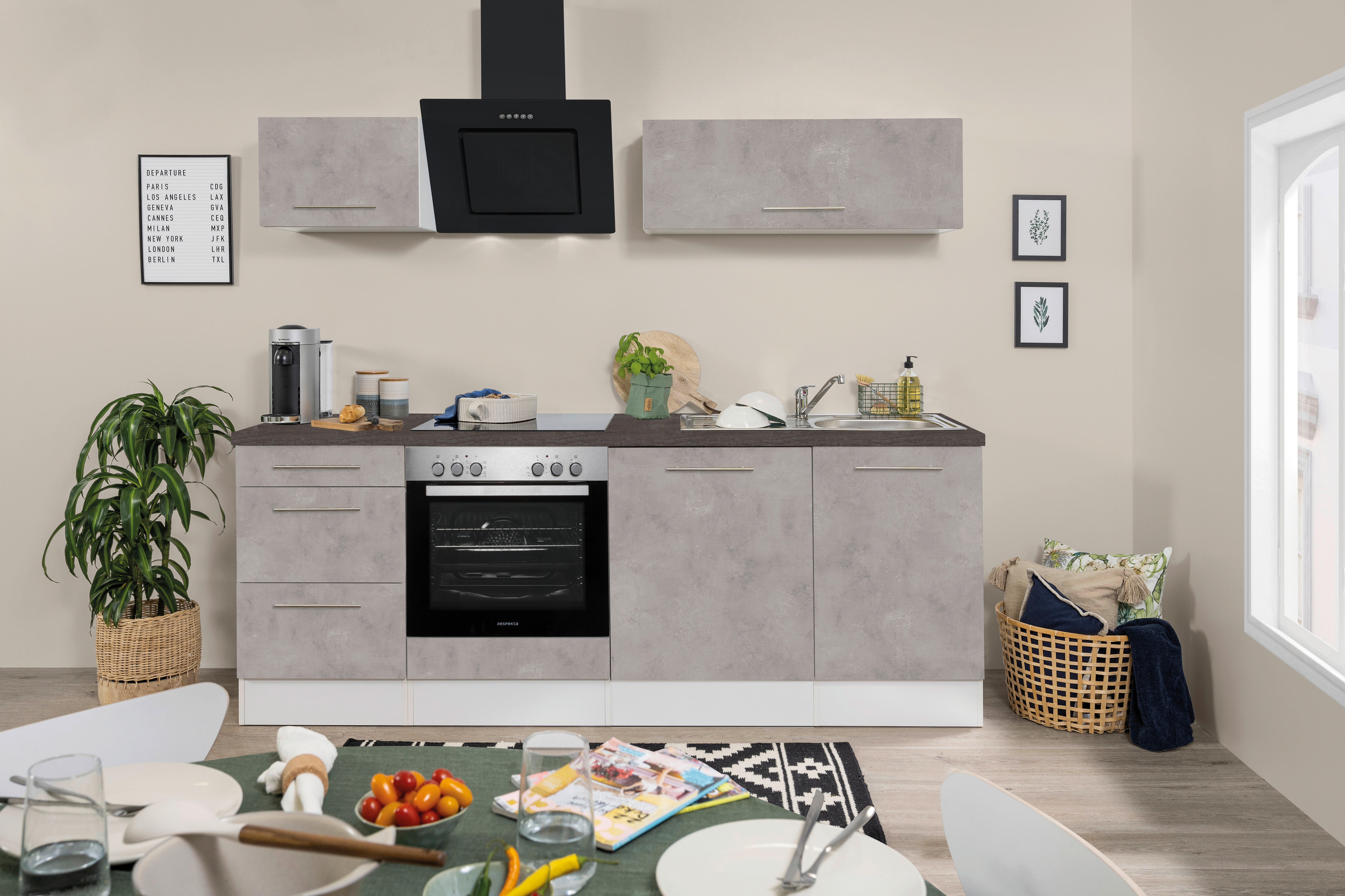 Respekta Küchenblock Amanda Beton Optik B/H/T: ca. 220x200x60 cm Amanda - Beton/weiß (220,00/200,00/60,00cm) - Respekta