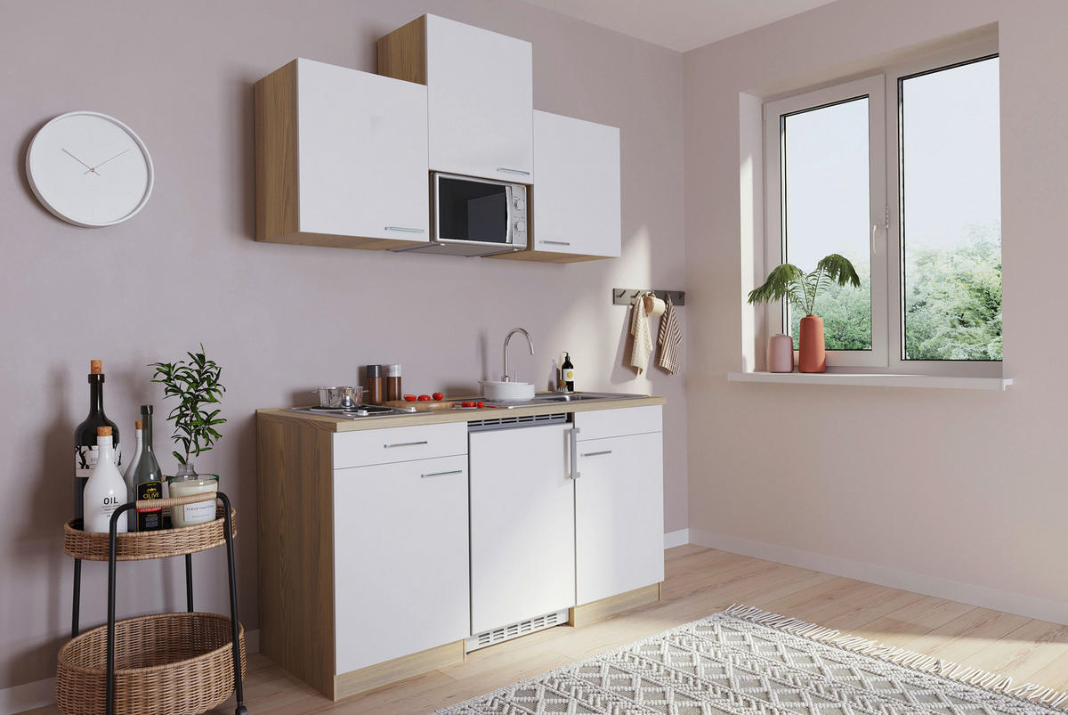 Respekta Singleküche Economy weiß matt B/H/T: ca. 150x200x60 cm Economy - Eiche/weiß (150,00/200,00/60,00cm) - Respekta