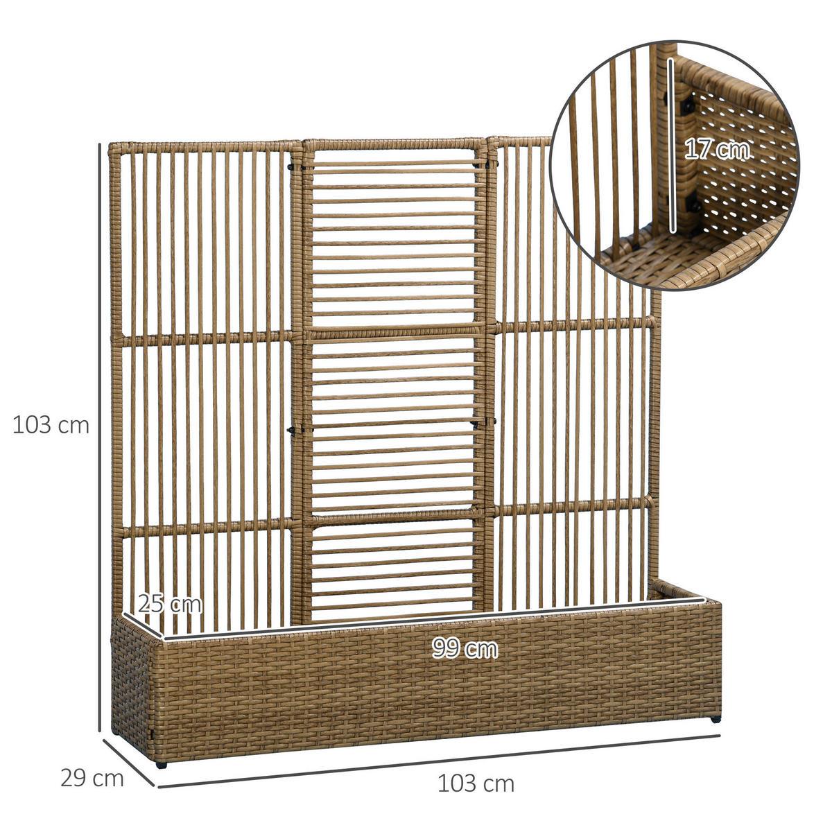 Outsunny Blumenkasten sand Polyrattan B/H/L: ca. 103x29x103 cm Blumenkasten - sand (103,00/103,00/29,00cm) - Outsunny