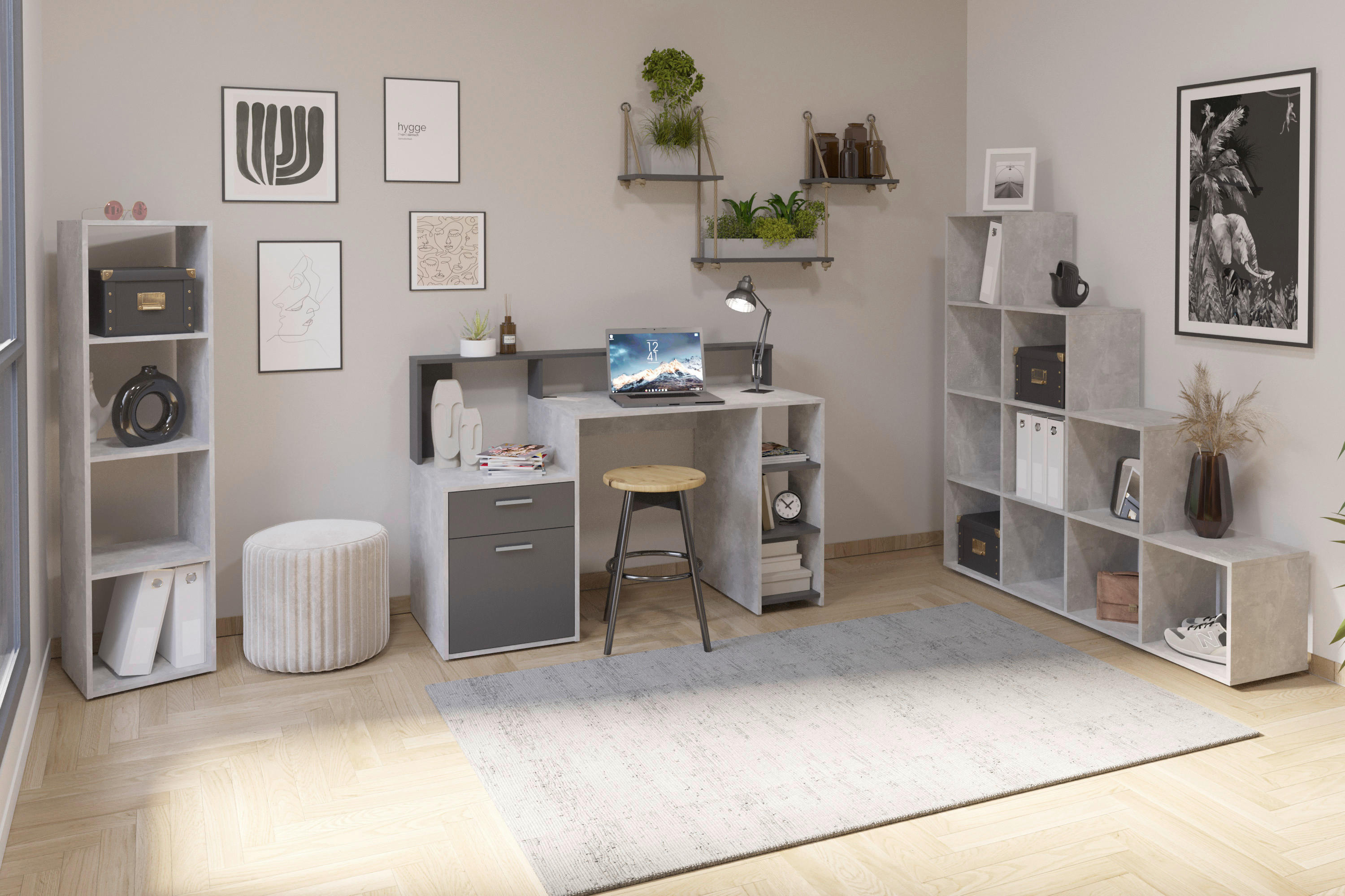 Schreibtisch  Beton Optik anthrazit B/H/T: ca. 139x92x54 cm Bolton_Schreibtisch 3006-001 - anthrazit (139,00/92,00/54,00cm)