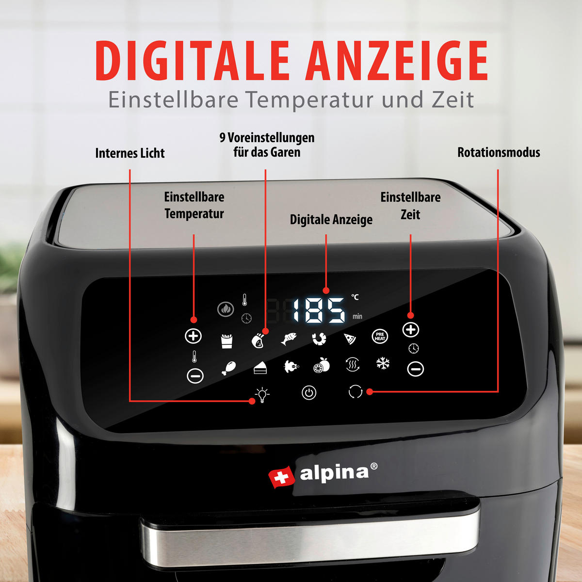 Alpina Heißluftfritteuse schwarz Kunststoff ca. 2 l Heißluftofen/-Fritteuse - schwarz (2,00l) - Alpina