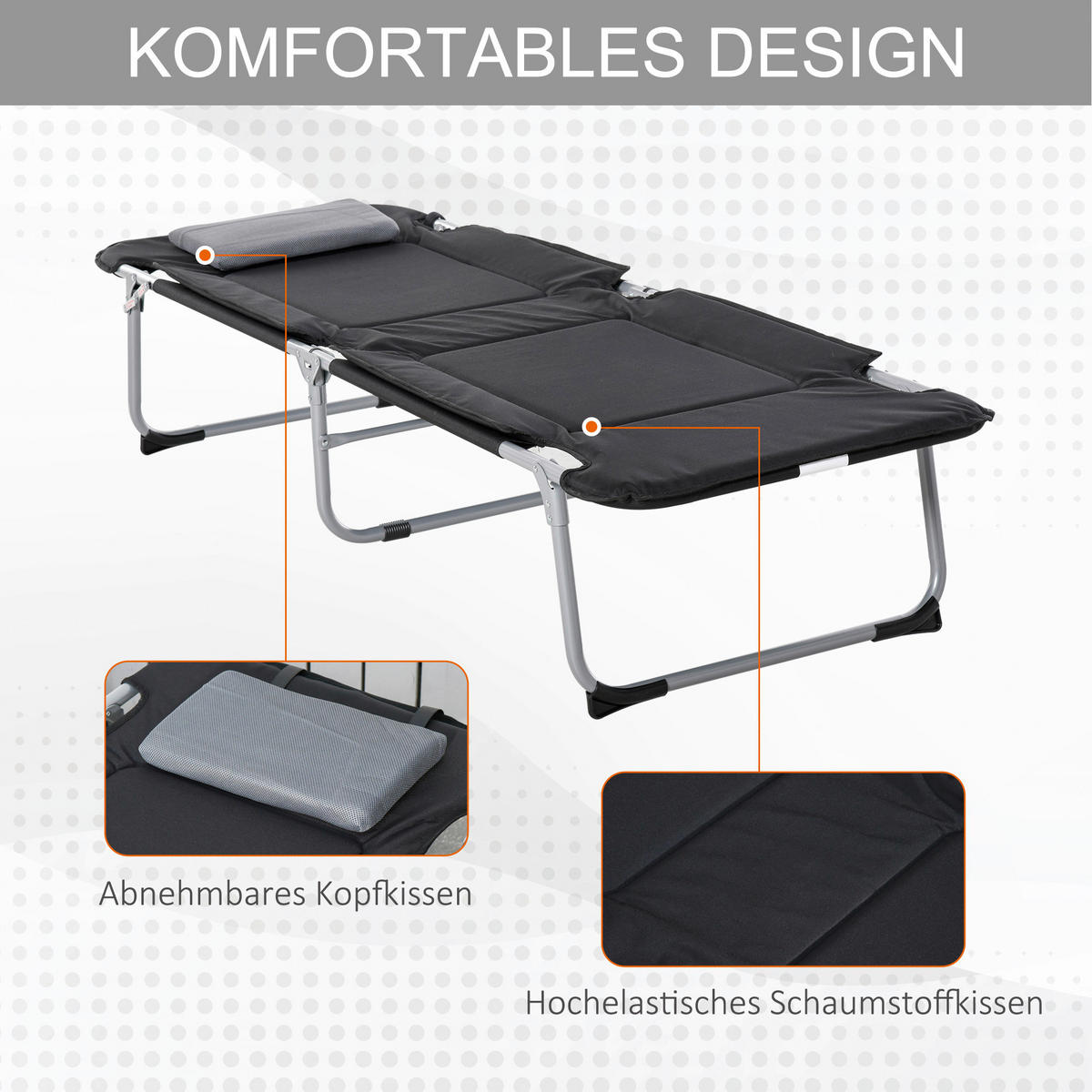 Outsunny Campingartikel B/H/L: ca. 66x183x33 cm Feldbett - schwarz/silber (33,00/66,00/183,00cm) - Outsunny