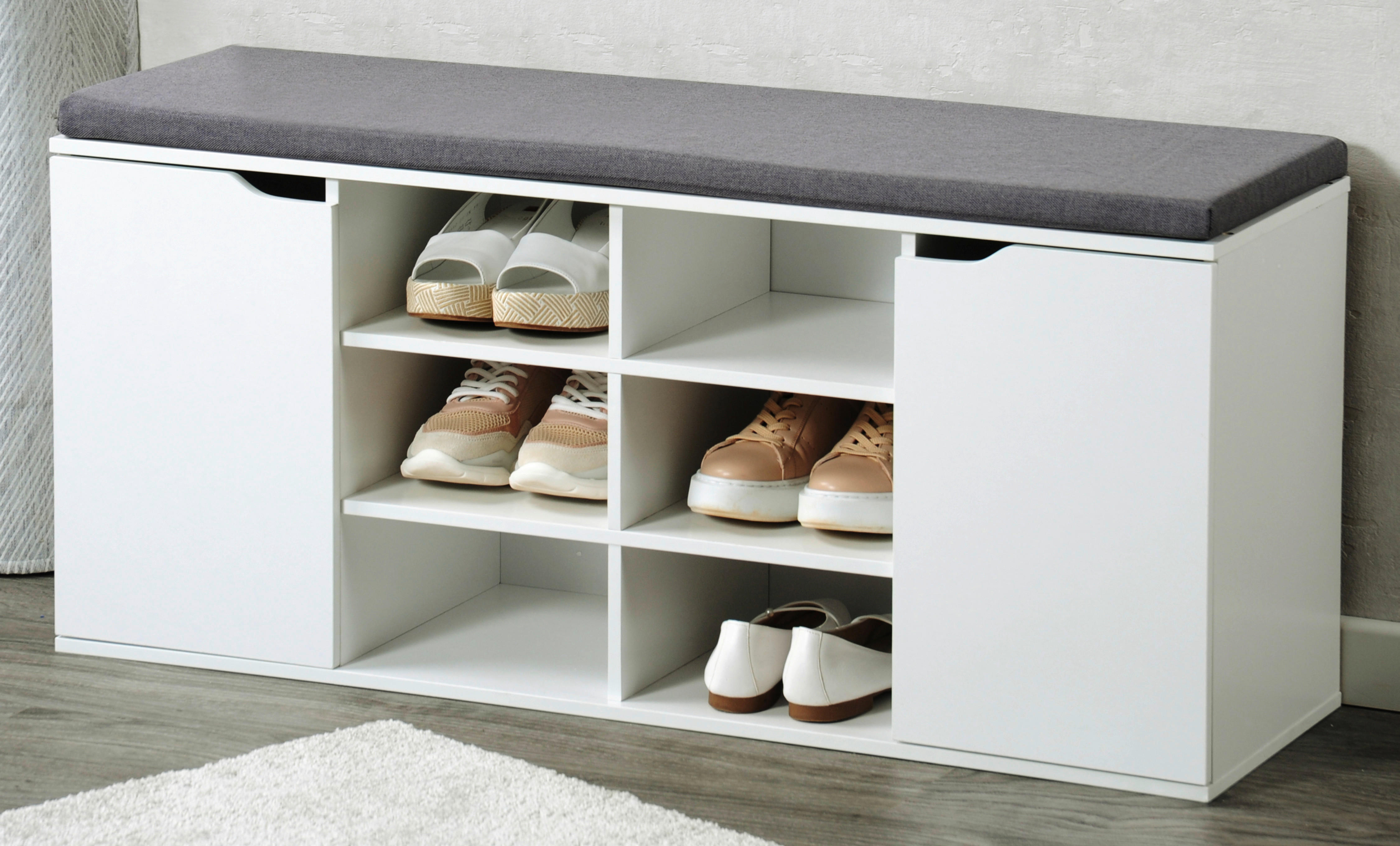 Kesper Schuhschrank mit Sitzkissen weiß Spanplatte B/H/T: ca. 103x48x30,5 cm Schuhschrank_mit_Sitzkissen - weiß/grau (103,00/48,00/30,50cm) - Kesper