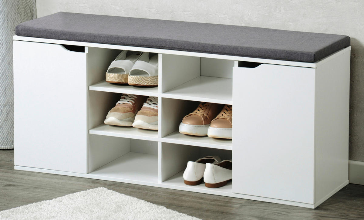 Kesper Schuhschrank mit Sitzkissen weiß Spanplatte B/H/T: ca. 103x48x30,5 cm Schuhschrank_mit_Sitzkissen - weiß/grau (103,00/48,00/30,50cm) - Kesper