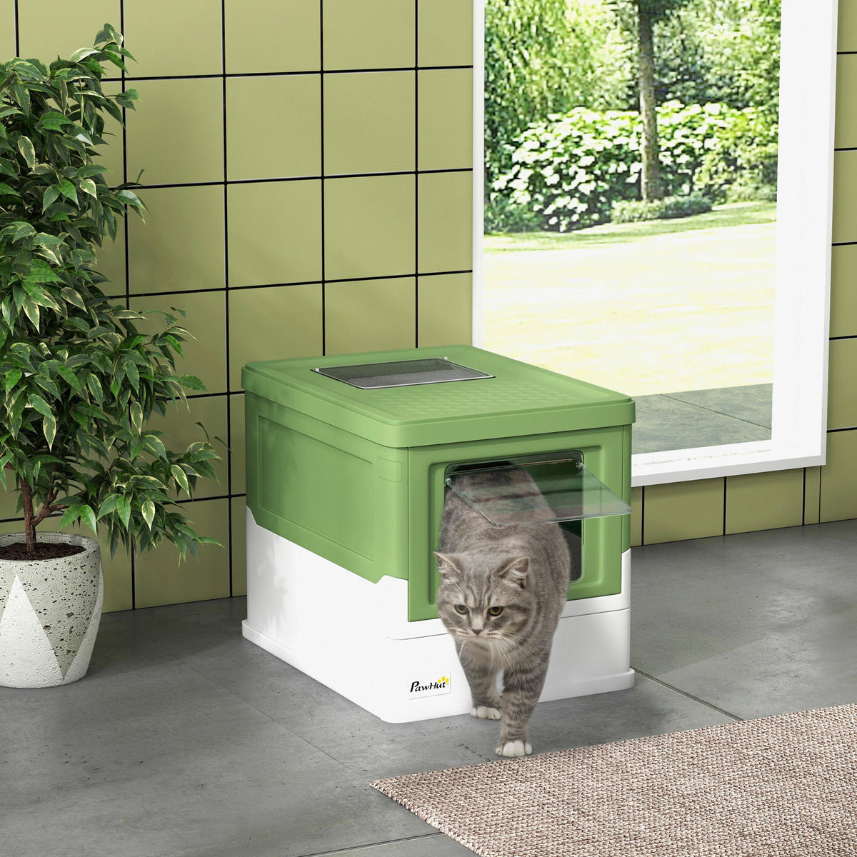 PawHut Katzentoilette grün Kunststoff B/H/L: ca. 35,5x36,7x47,5 cm Katzentoilette - weiß/grün (47,50/35,50/36,70cm) - PawHut