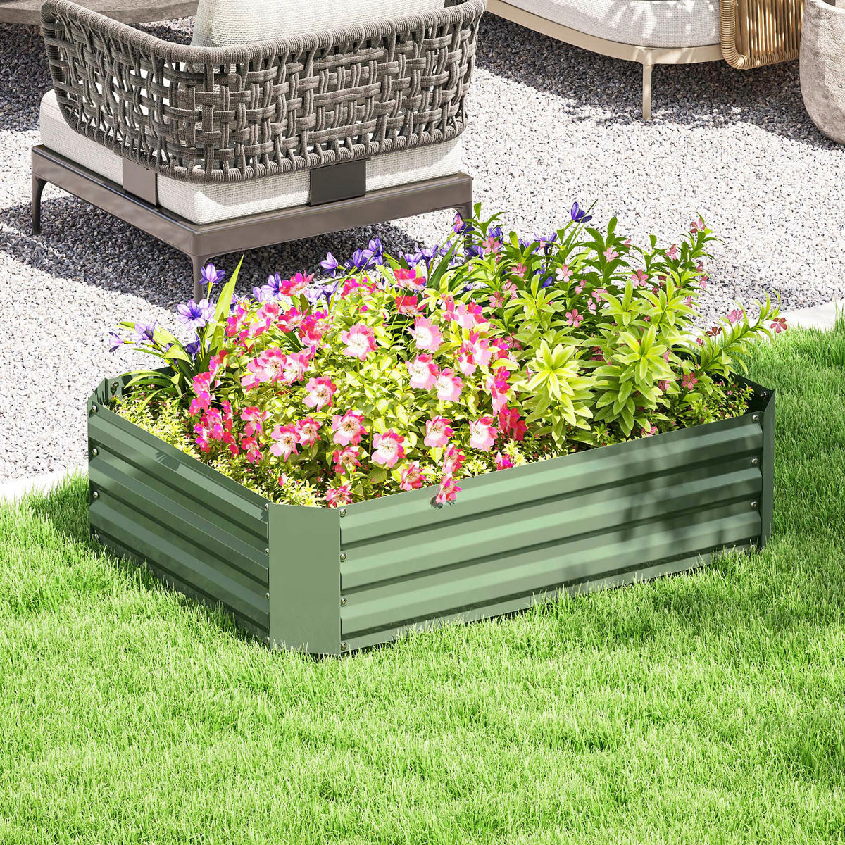 Outsunny Hochbeet dunkelgrün Stahl B/H/L: ca. 90x30x120 cm Hochbeet - dunkelgrün (120,00/90,00/30,00cm) - Outsunny