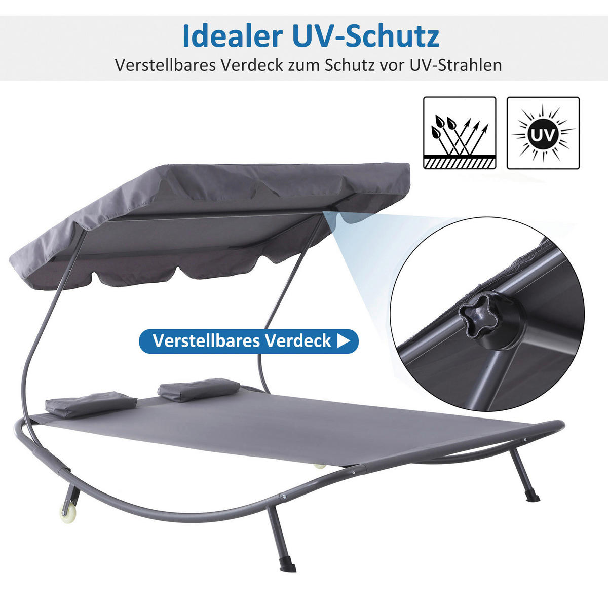 Outsunny Doppelliege grau Stahl B/H/L: ca. 170x134x200 cm Doppelliege_mit_Dach - grau (200,00/170,00/134,00cm) - Outsunny