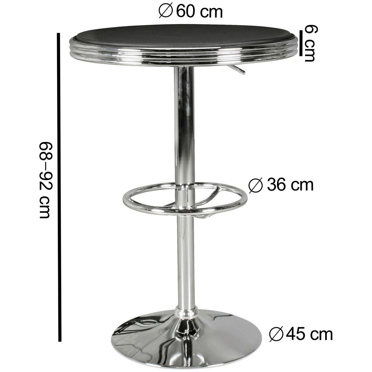 Bartisch schwarz matt silber glänzend Kunstleder B/H/T: ca. 60x68x60 cm Bartisch - schwarz/silber (60,00/68,00/60,00cm) - Wohnling