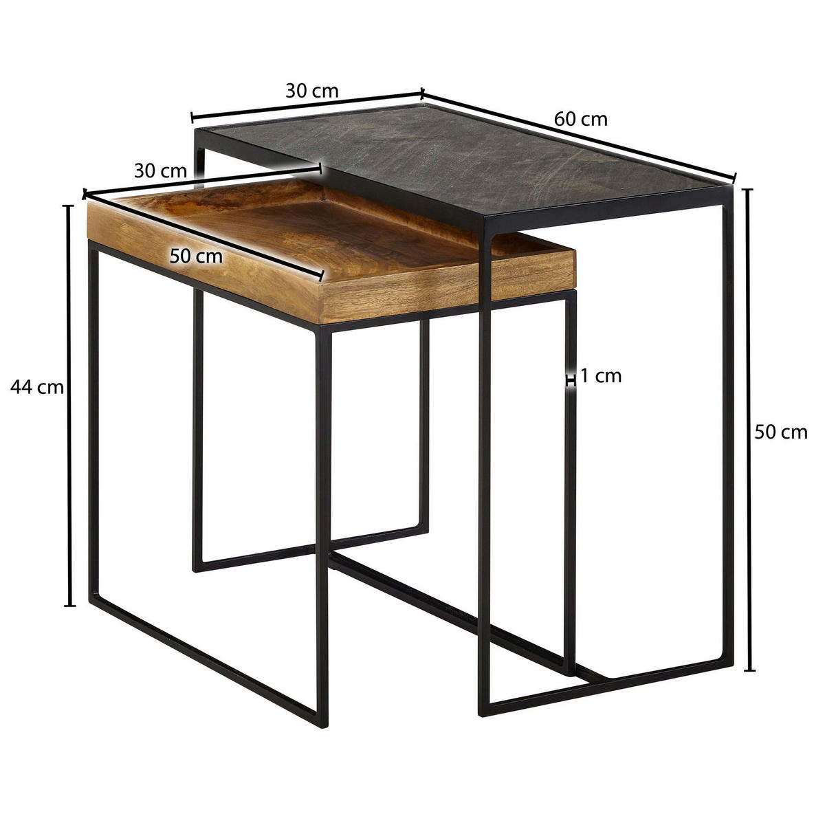 Beistelltisch 2er-Set. braun Holz B/H/T: ca. 60x50x30 cm 2er-Set. - braun (60,00/50,00/30,00cm) - Wohnling