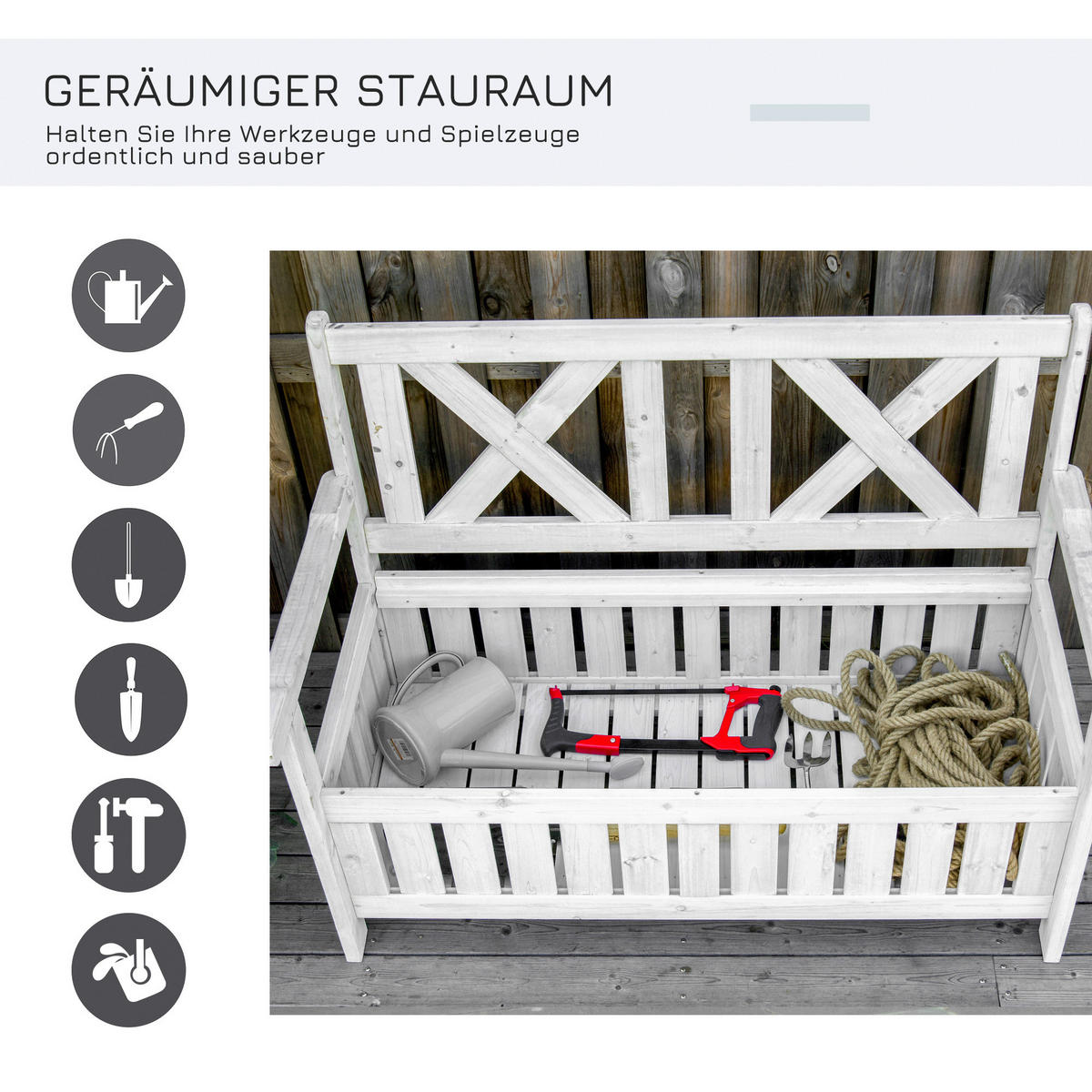 Outsunny Gartenbank weiß Holz B/H/L: ca. 61x85x115 cm Gartenbank - weiß (115,00/61,00/85,00cm) - Outsunny