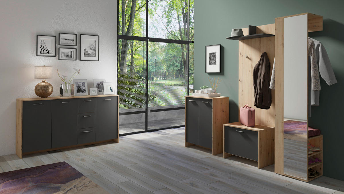 Schuhkommode BEN Eiche Nachbildung anthrazit B/H/T: ca. 63x83x35 cm BEN - Eiche/anthrazit (63,00/83,00/35,00cm) - byLIVING