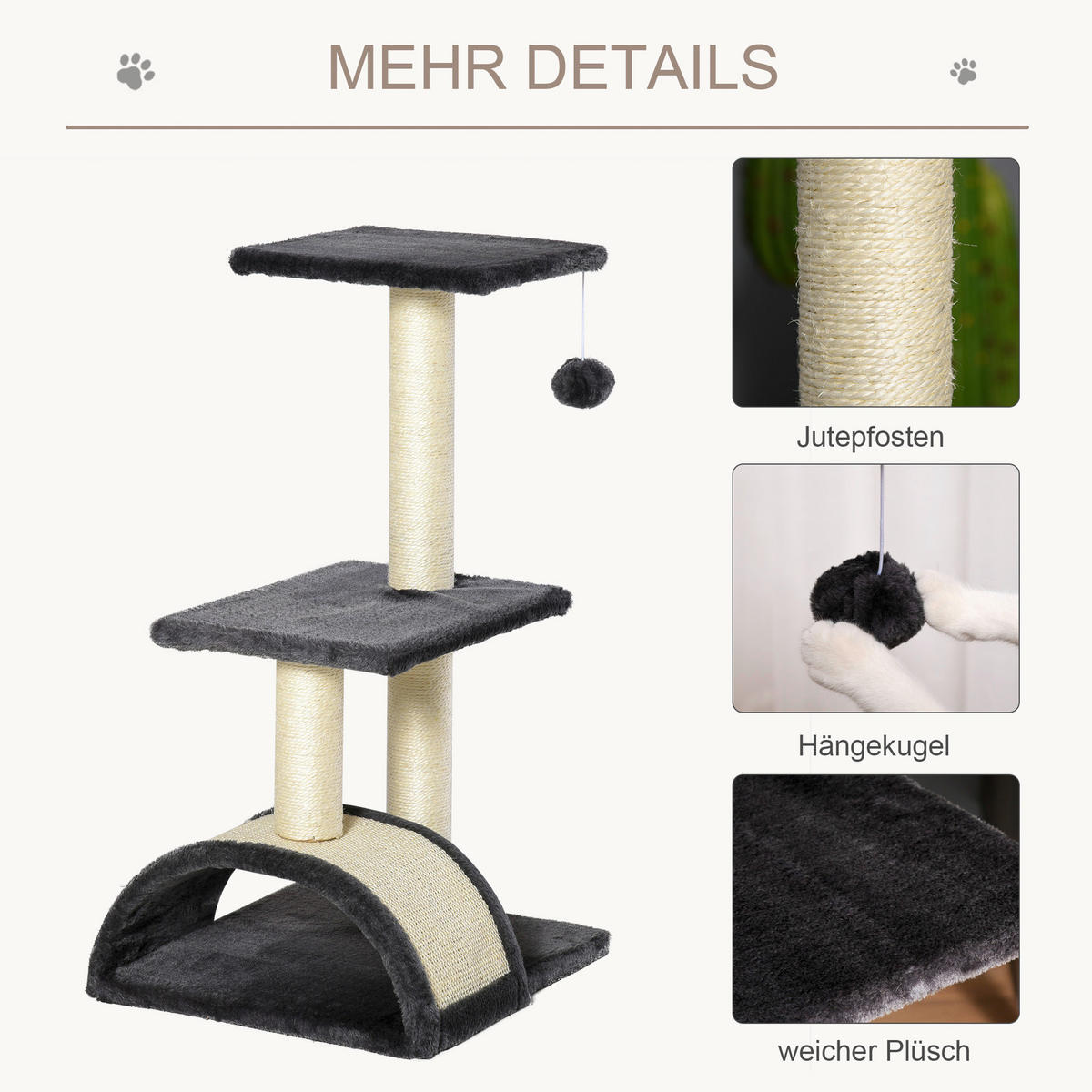 PawHut Kratzbaum grau Edelstahl B/H/L: ca. 35x40x72 cm Kratzbaum - grau (72,00/35,00/40,00cm) - PawHut
