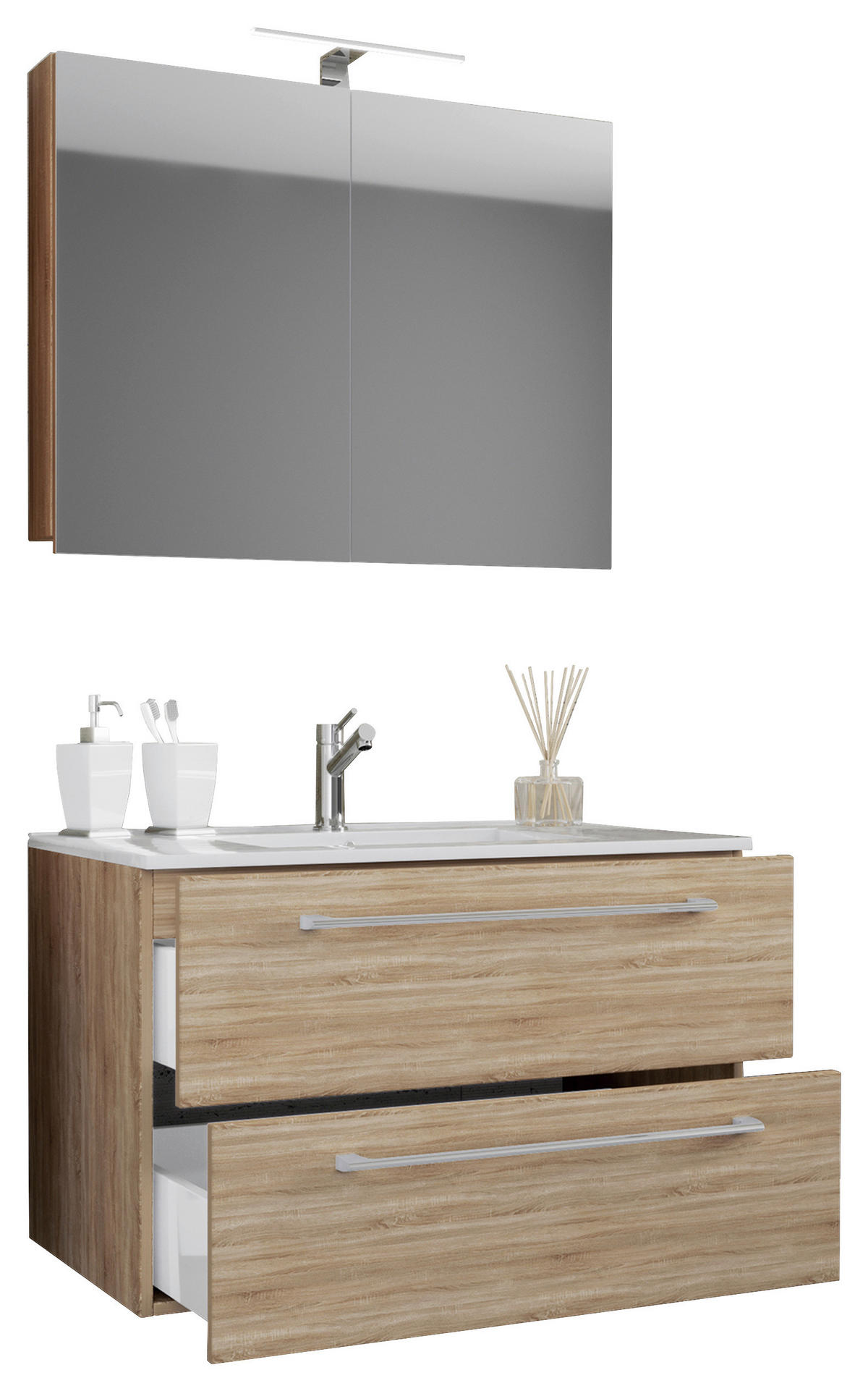 Waschplatz 3tlg-Badinos Eiche Sonoma Nachbildung B/H/T: ca. 80x50x46 cm 3tlg-Badinos - Eiche (80,00/50,00/46,00cm) - VCM Möbel