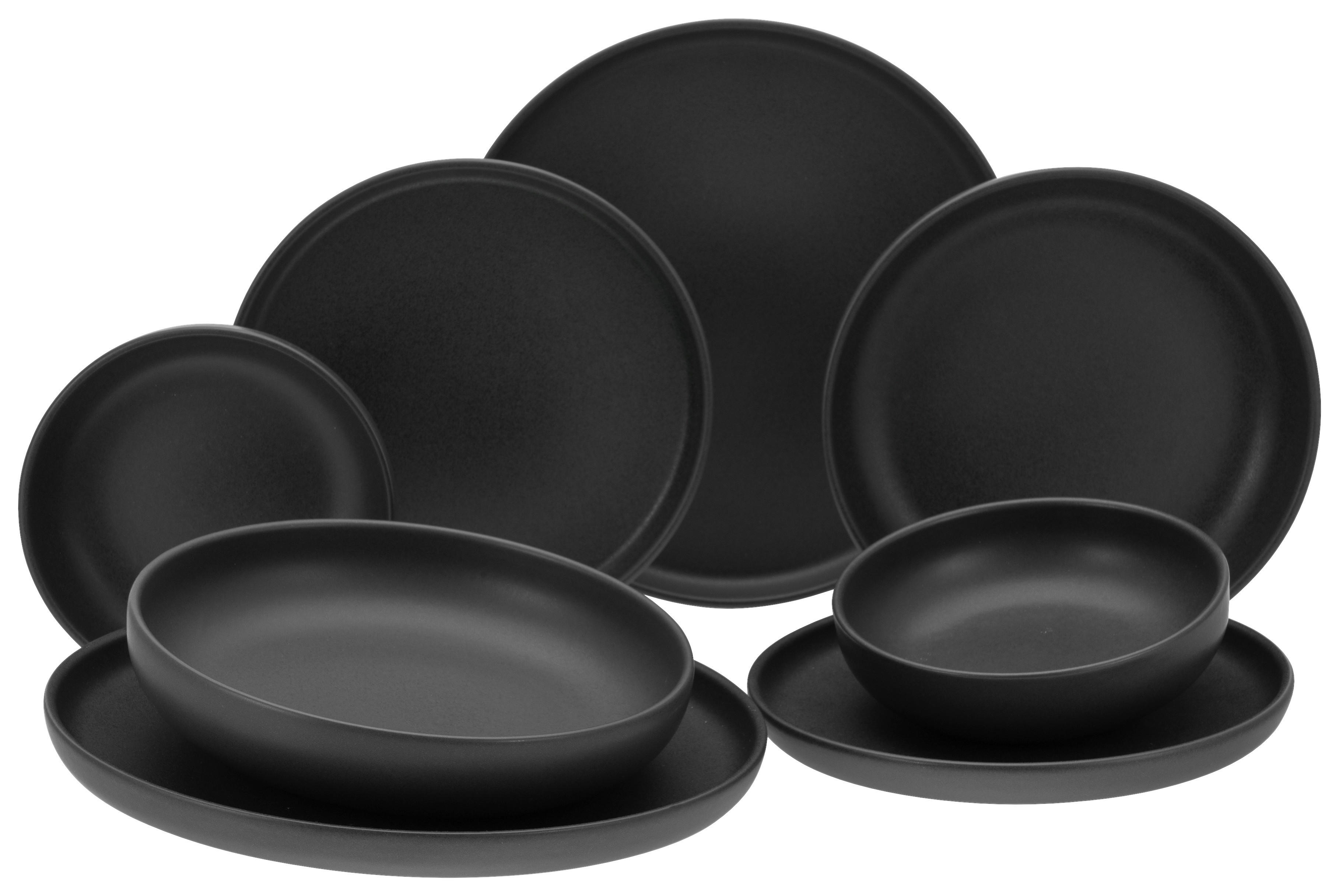 CreaTable Tafelservice Uno Black schwarz Steinzeug 8 tlg. Uno Black - schwarz - CreaTable