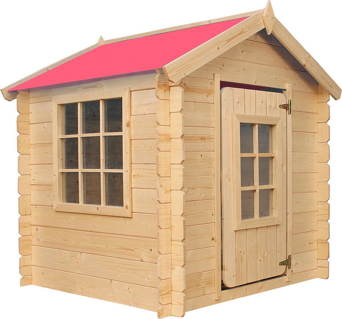 Timbela Kinderspielhaus M570R rot B/H/L: ca. 114x121x111 cm M570R - natur/rot (111,00/114,00/121,00cm) - Timbela