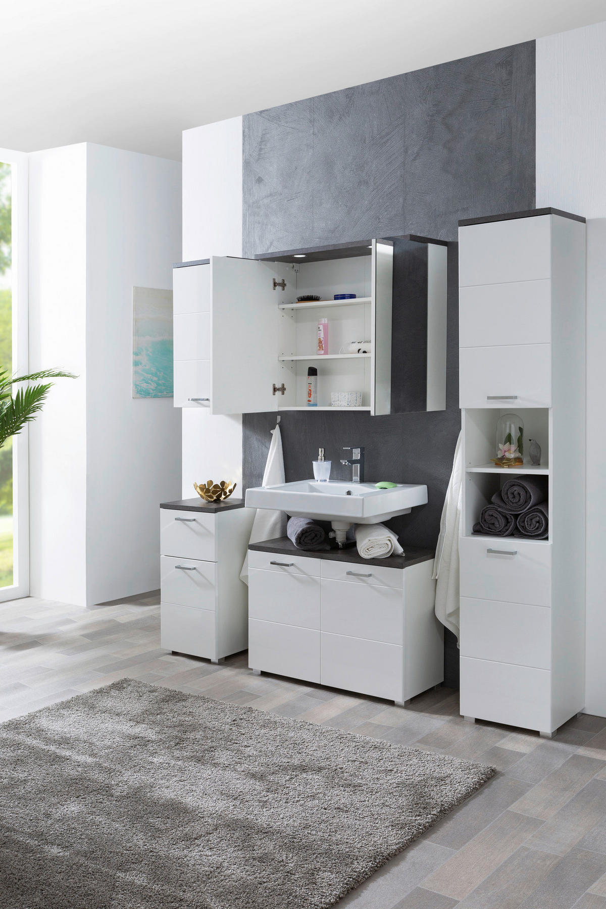 Spiegelschrank Praya Dark Concret Nachbildung weiß B/H/T: ca. 79x71x28 cm Praya - weiß (79,00/71,00/28,00cm)